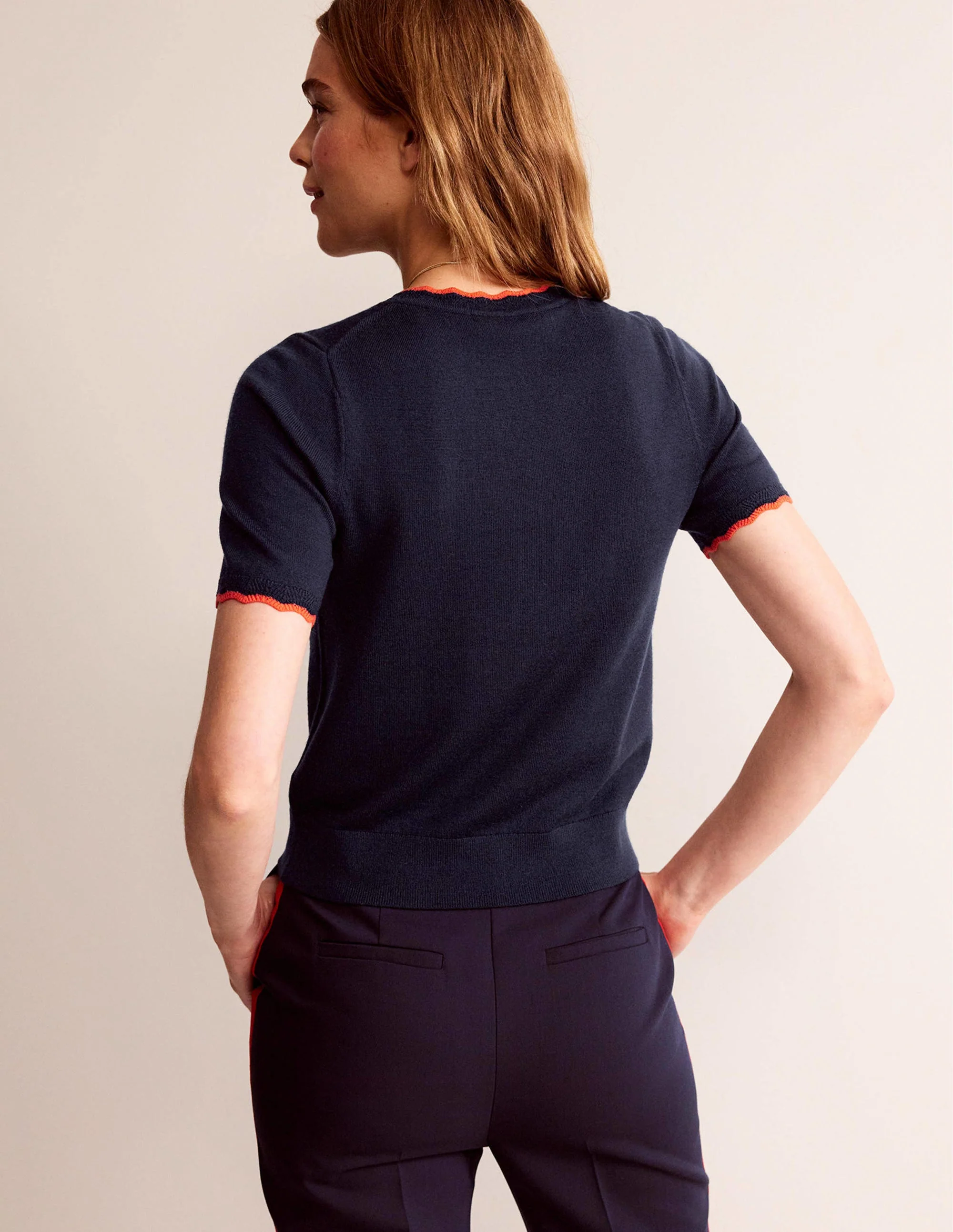 T-Shirt aus Merinowolle mit Muschelrand-Aqua Marine Marl - Image 3