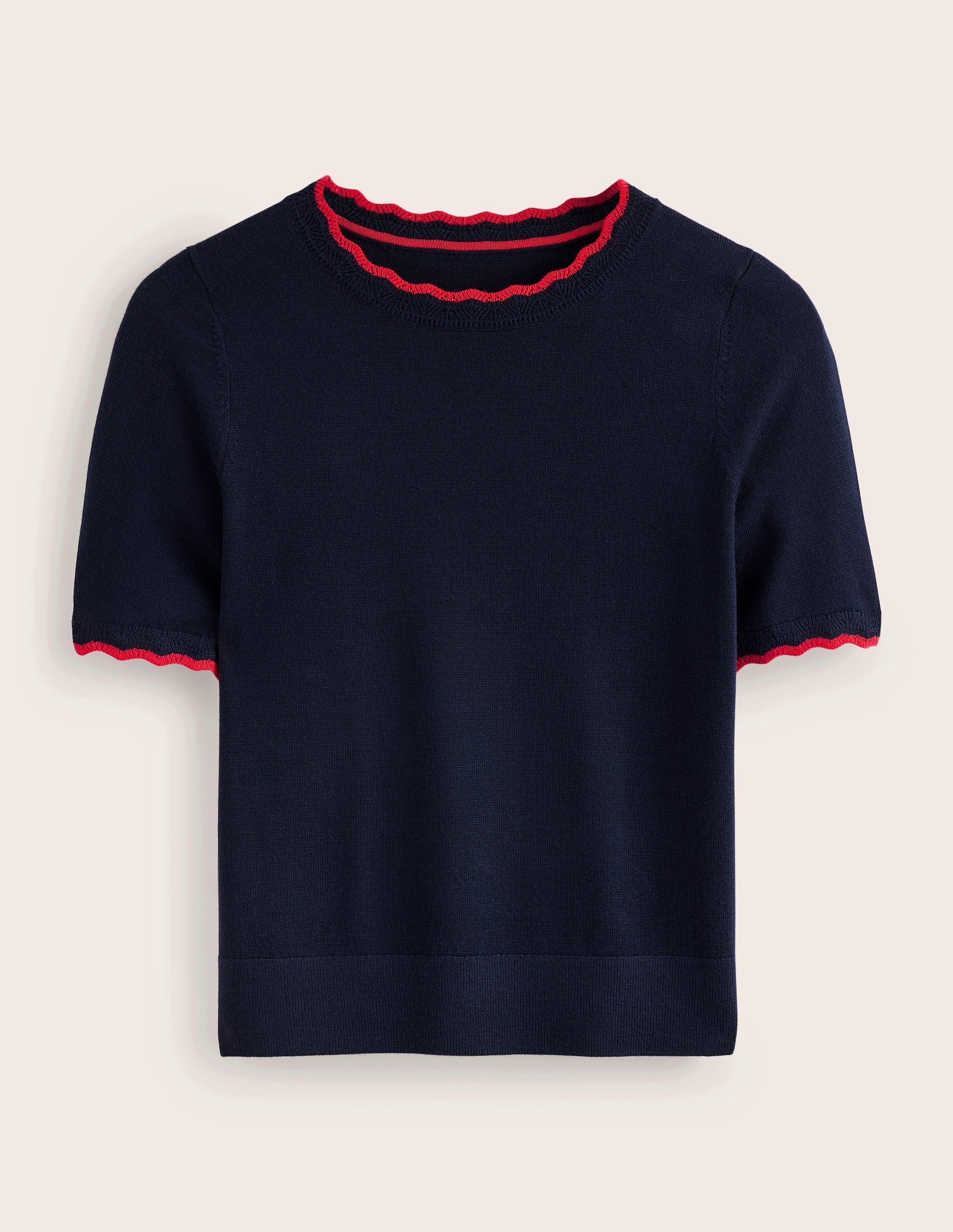 T-Shirt aus Merinowolle mit Muschelrand-Aqua Marine Marl - Image 5