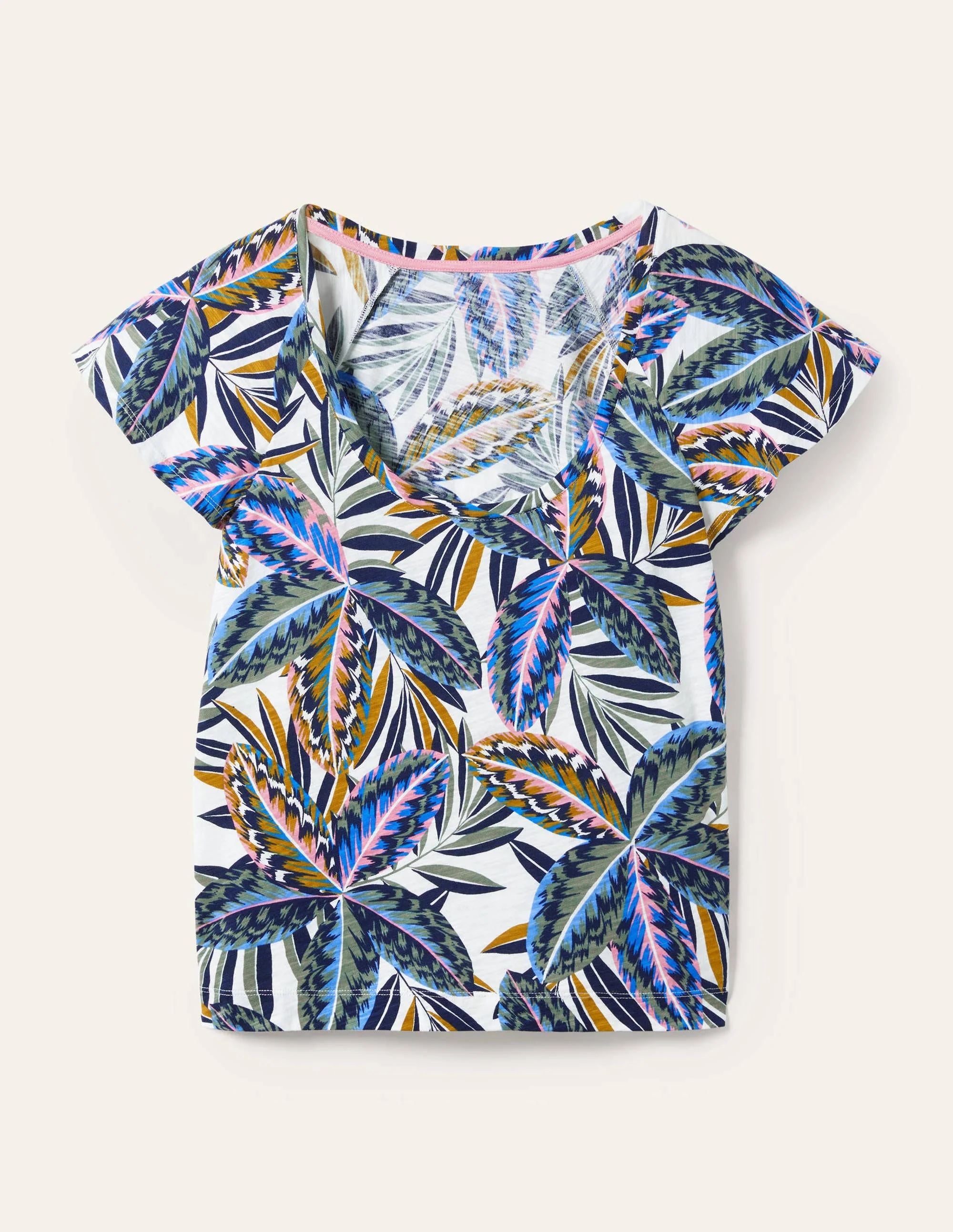 T-Shirt mit Flatterärmeln und Rundhalsausschnitt-Bunt, Exotische Blätter - Image 5