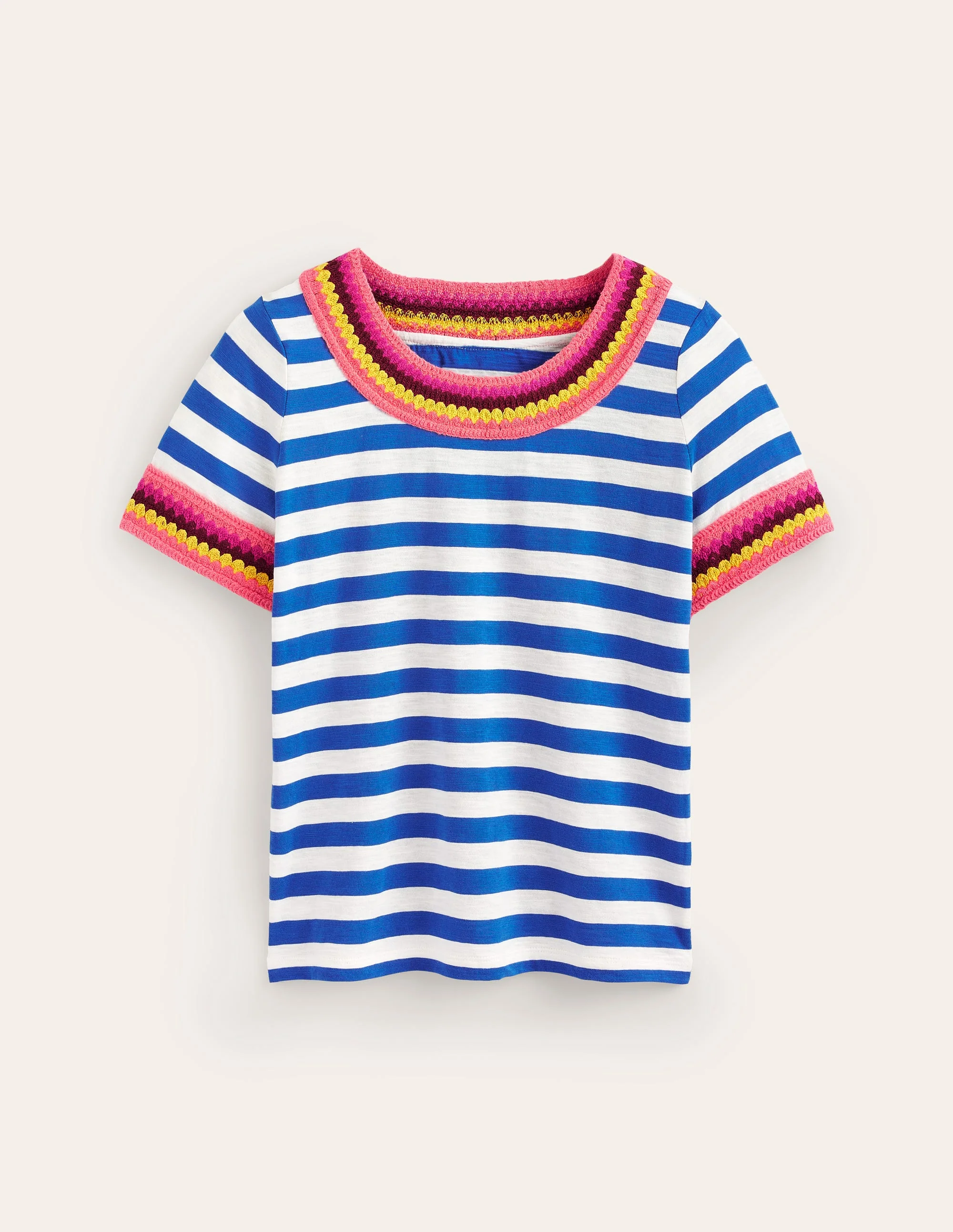 T-Shirt mit Häkeldetails-Blau, Naturweiß - Image 6