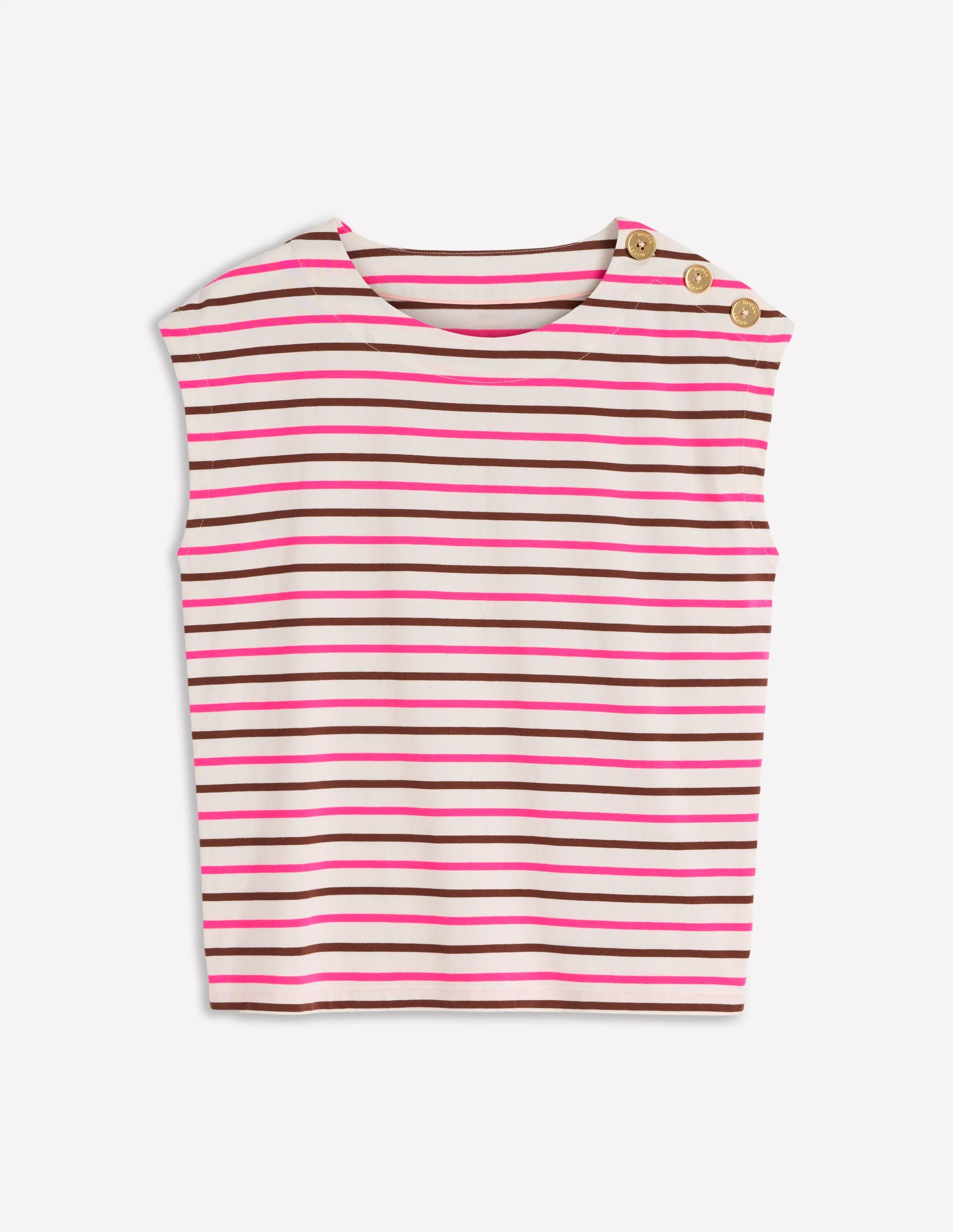 T-Shirt mit Knopfdetail-Rosa Pfingstrose, Umbra Streifen - Image 5
