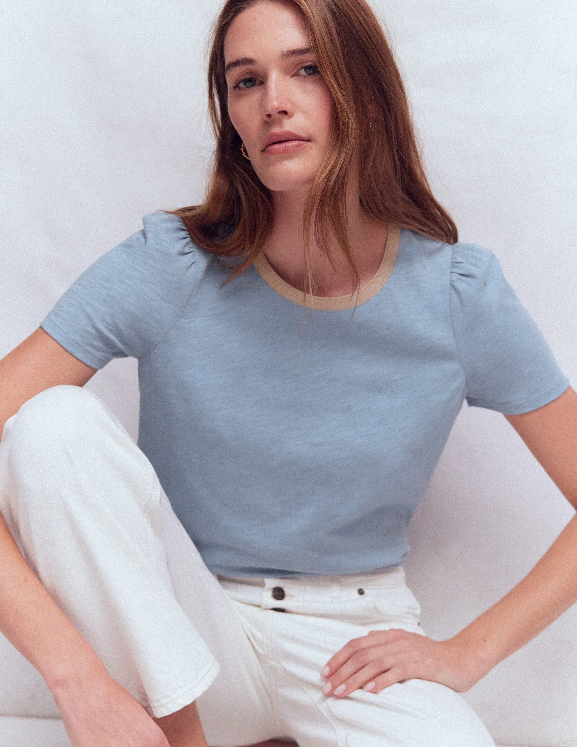 T-Shirt mit Metallic-Besatz-Französisches Blau