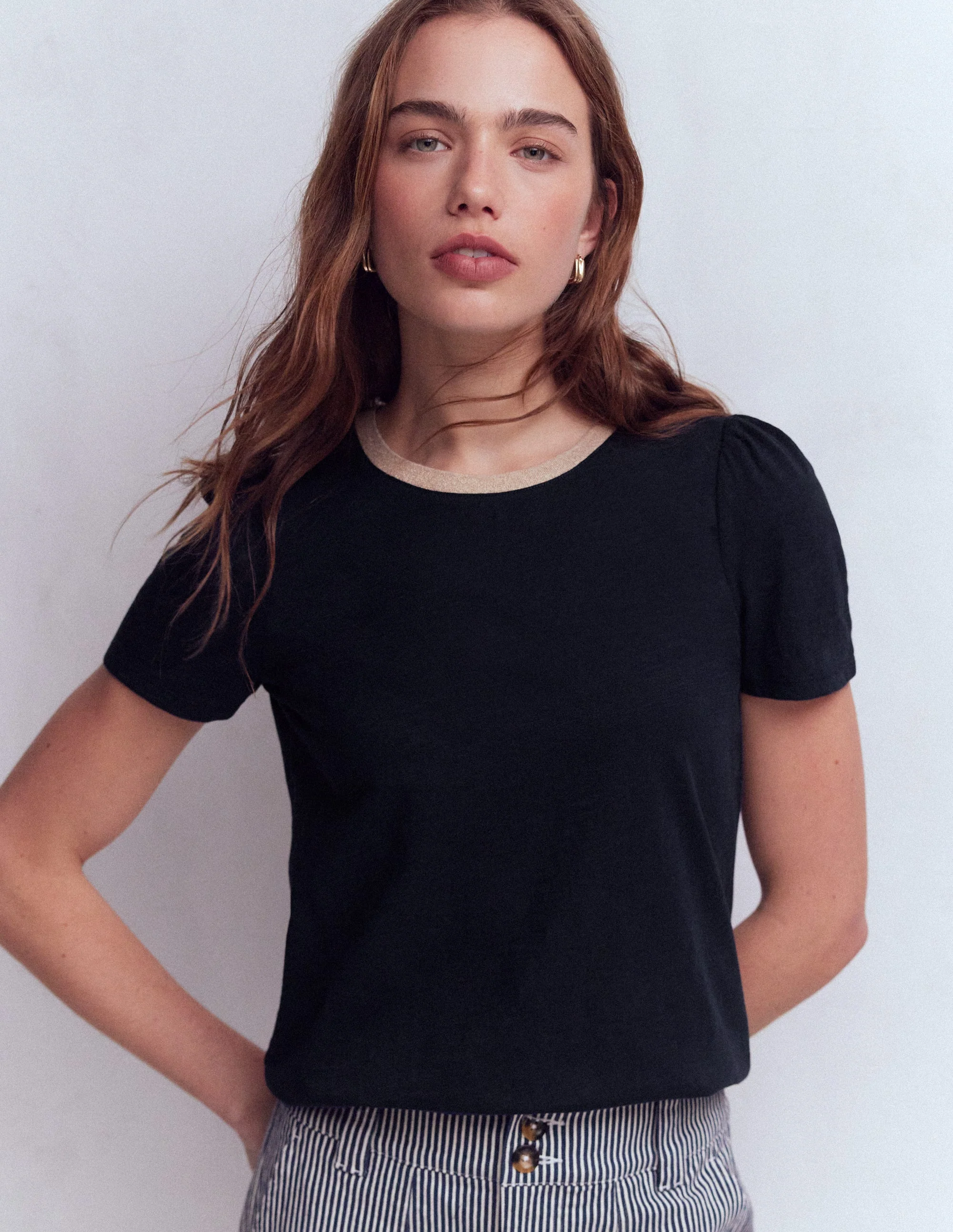 T-Shirt mit Metallic-Besatz-Marineblau