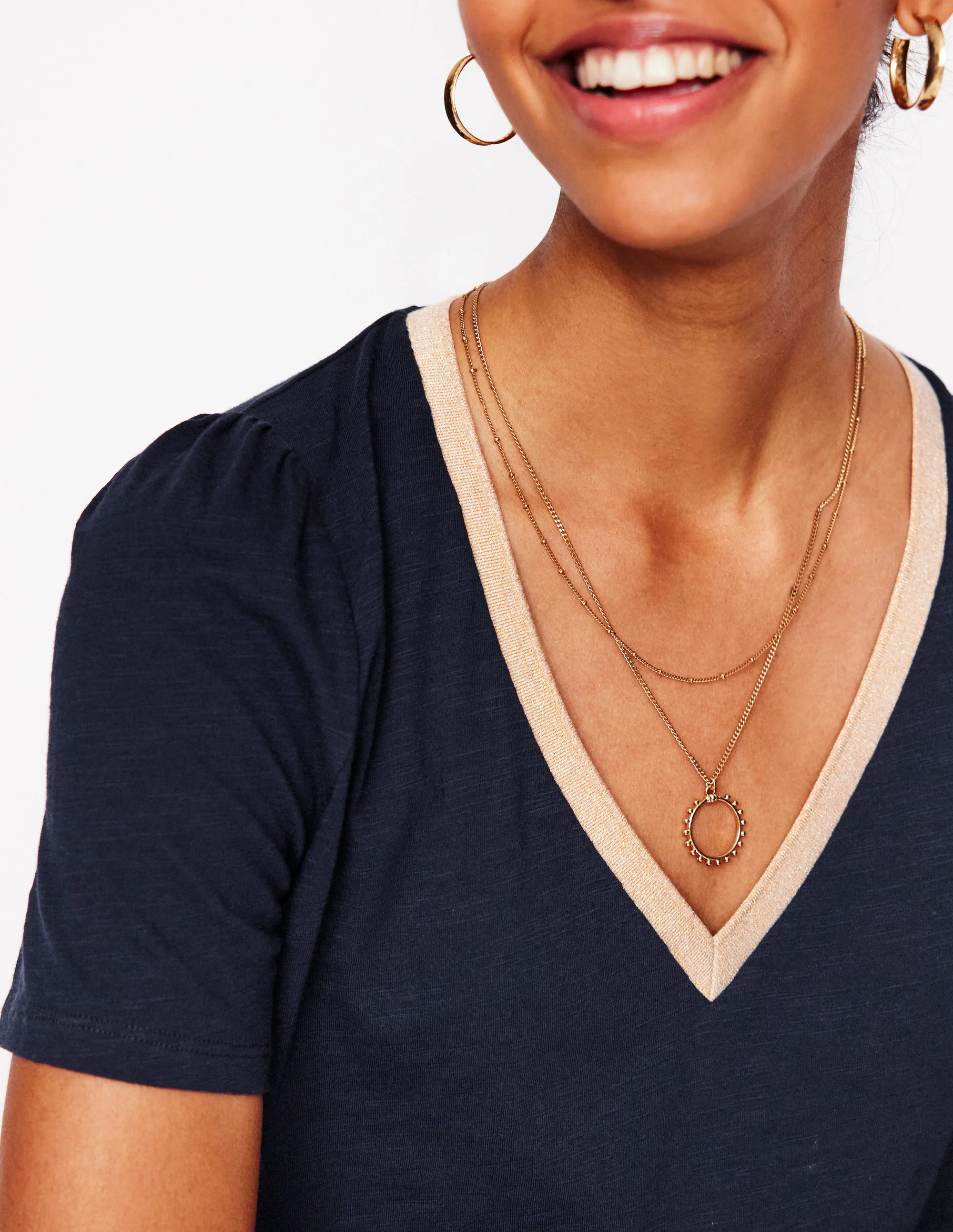 T-Shirt mit Metallic-V-Ausschnitt-Aqua Marine Marl - Image 3