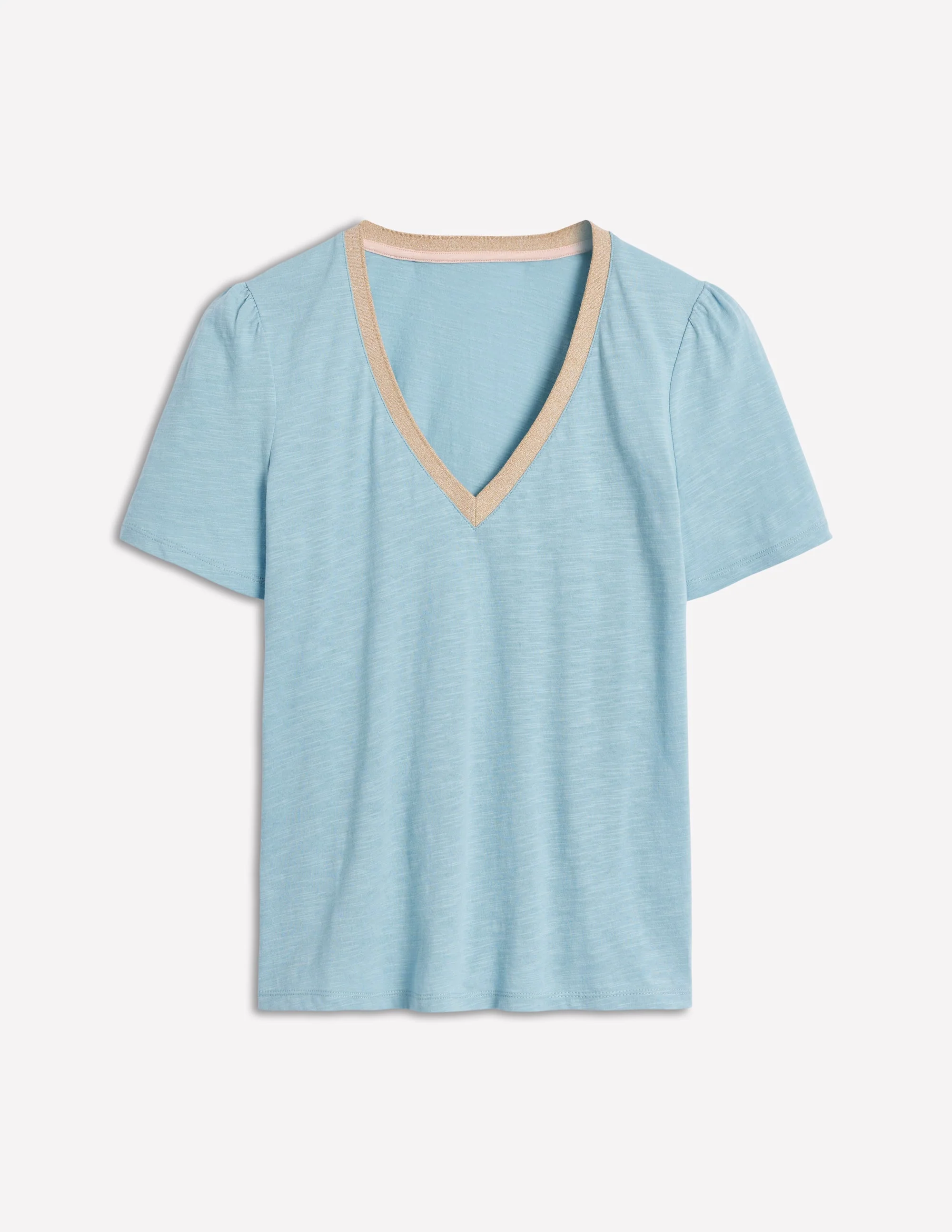 T-Shirt mit Metallic-V-Ausschnitt-Blau - Image 7