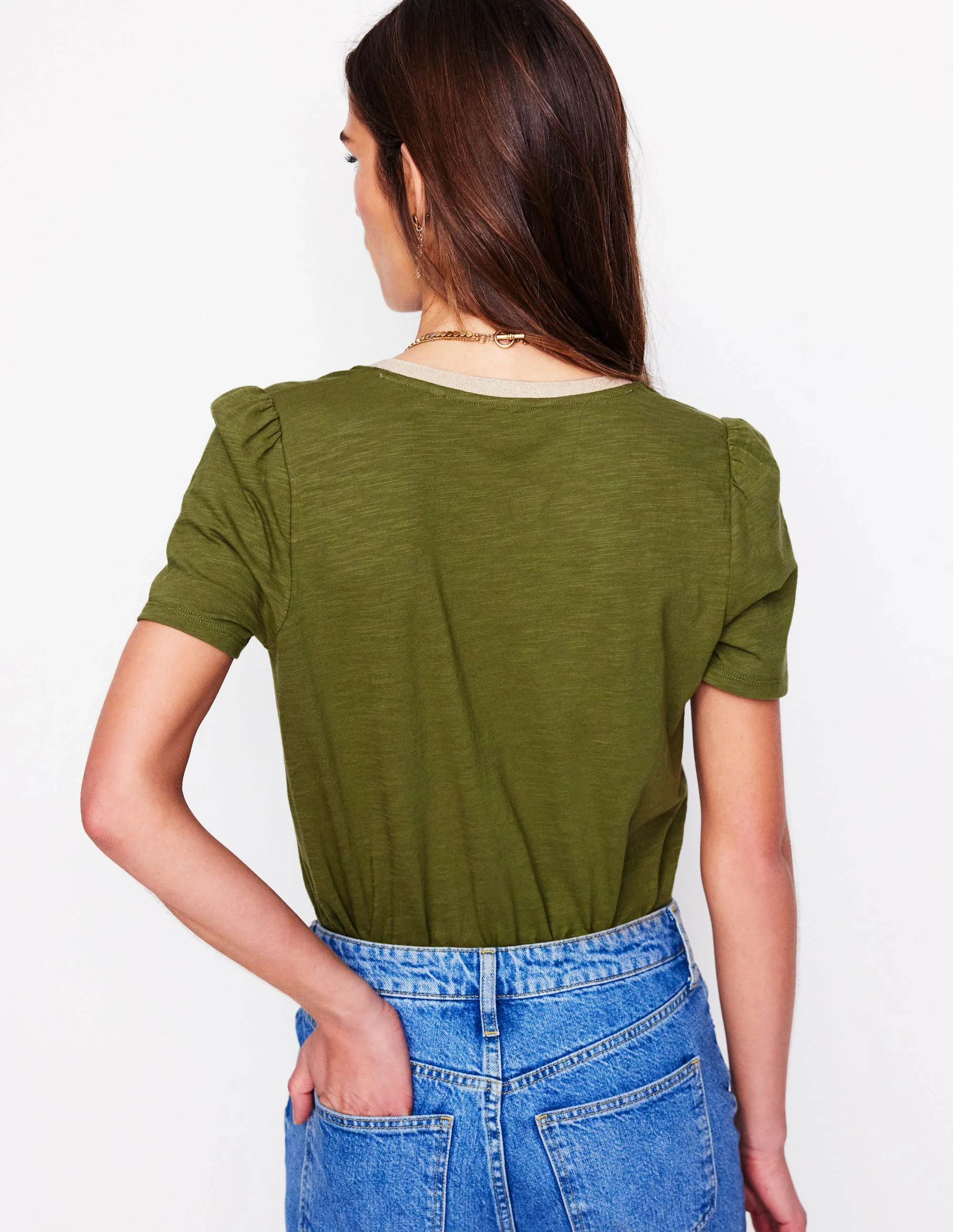 T-Shirt mit Metallic-V-Ausschnitt-Eintagsfliege - Image 4