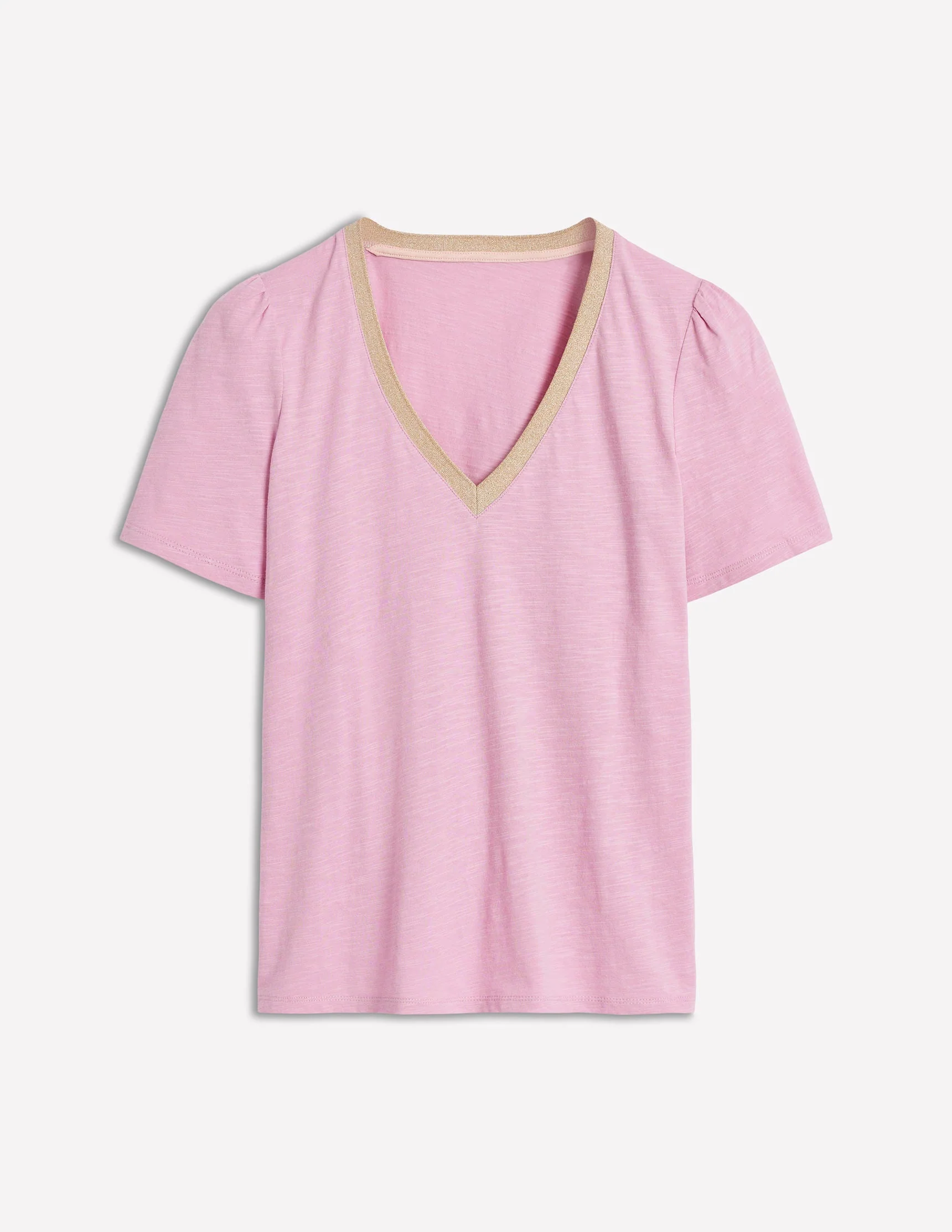 T-Shirt mit Metallic-V-Ausschnitt-Helles Lavendelblau - Image 7