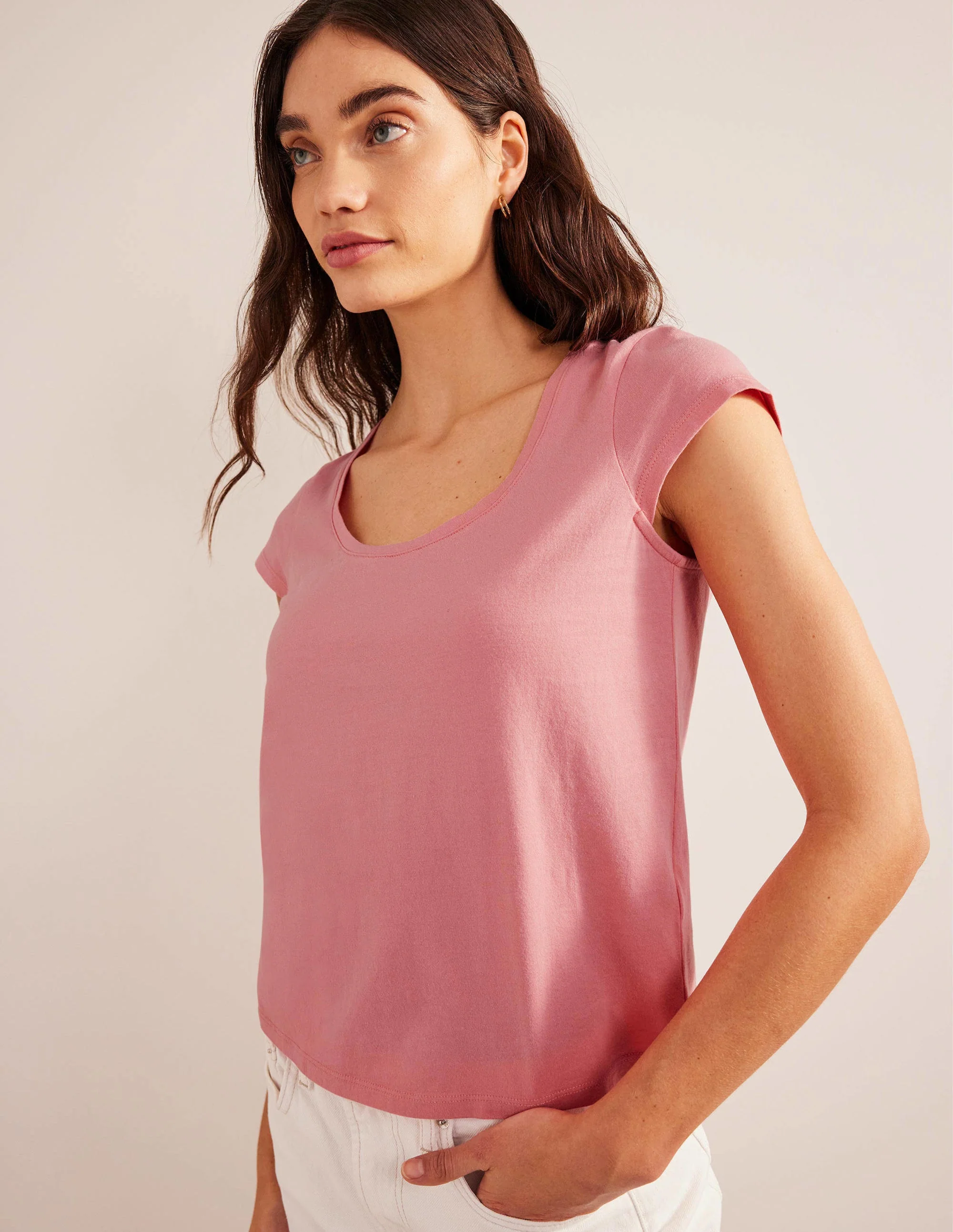 T-Shirt mit Rundhalsausschnitt-Pfirsichsorbet