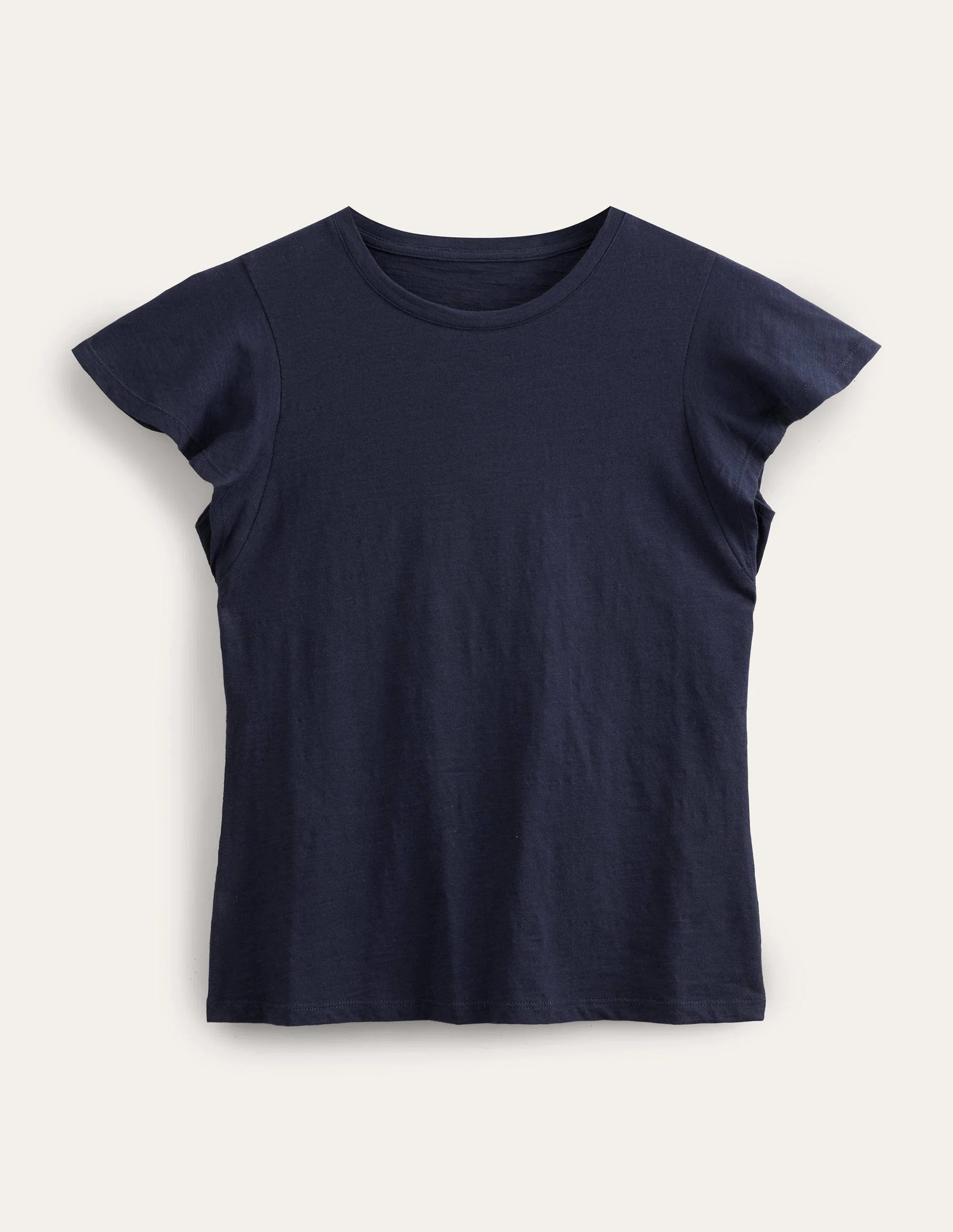 T-Shirt mit Rundhalsausschnitt und Flatterdetails-Marineblau - Image 5