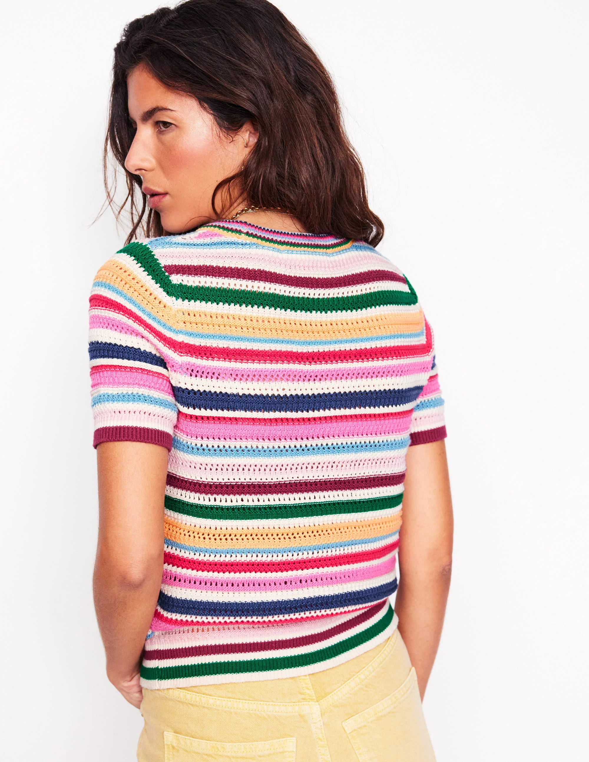 T-Shirt mit texturierten Ziernähten-Rosarot, Terrakotta-Regenbogen - Image 3