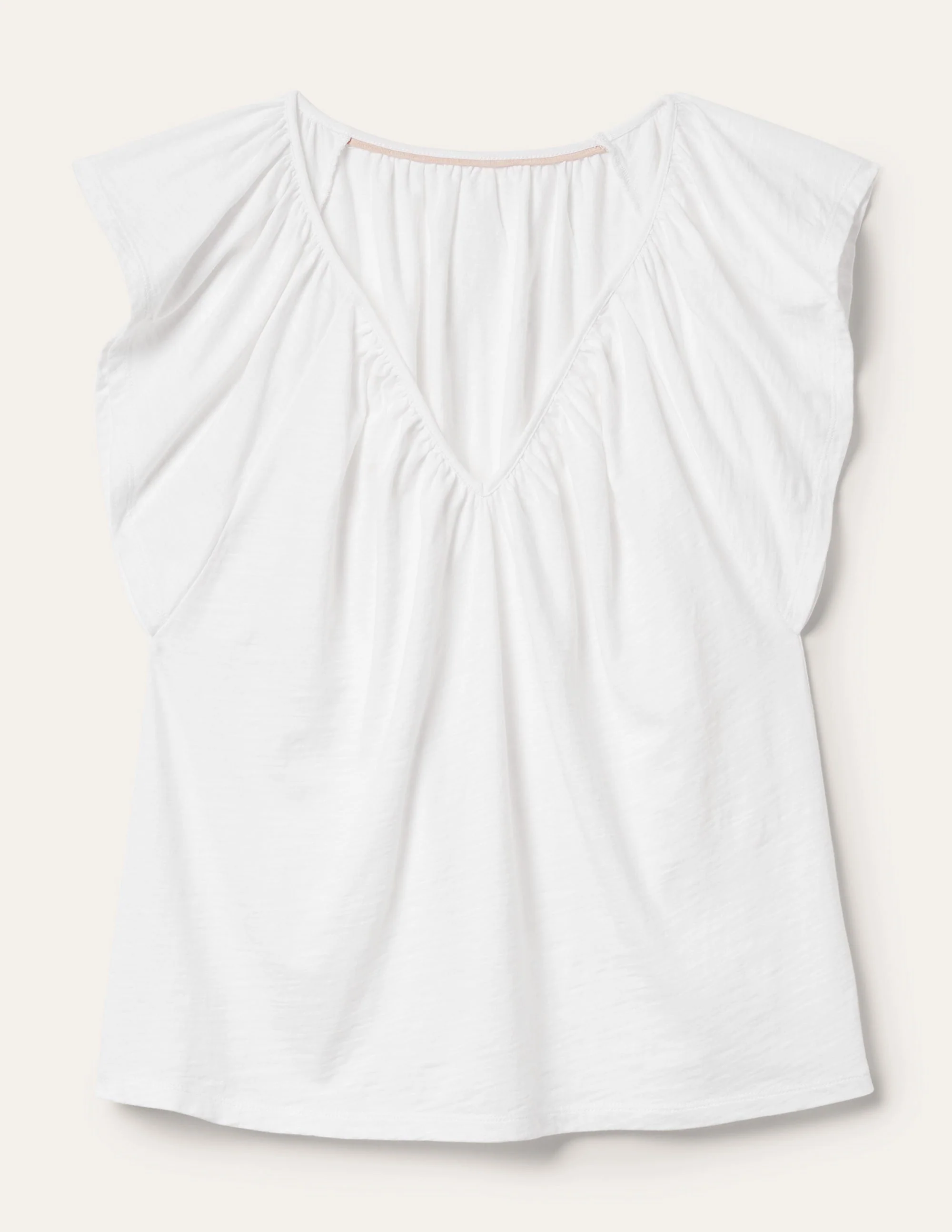 T-Shirt mit V-Ausschnitt und Flatterärmeln-Weiß - Image 5