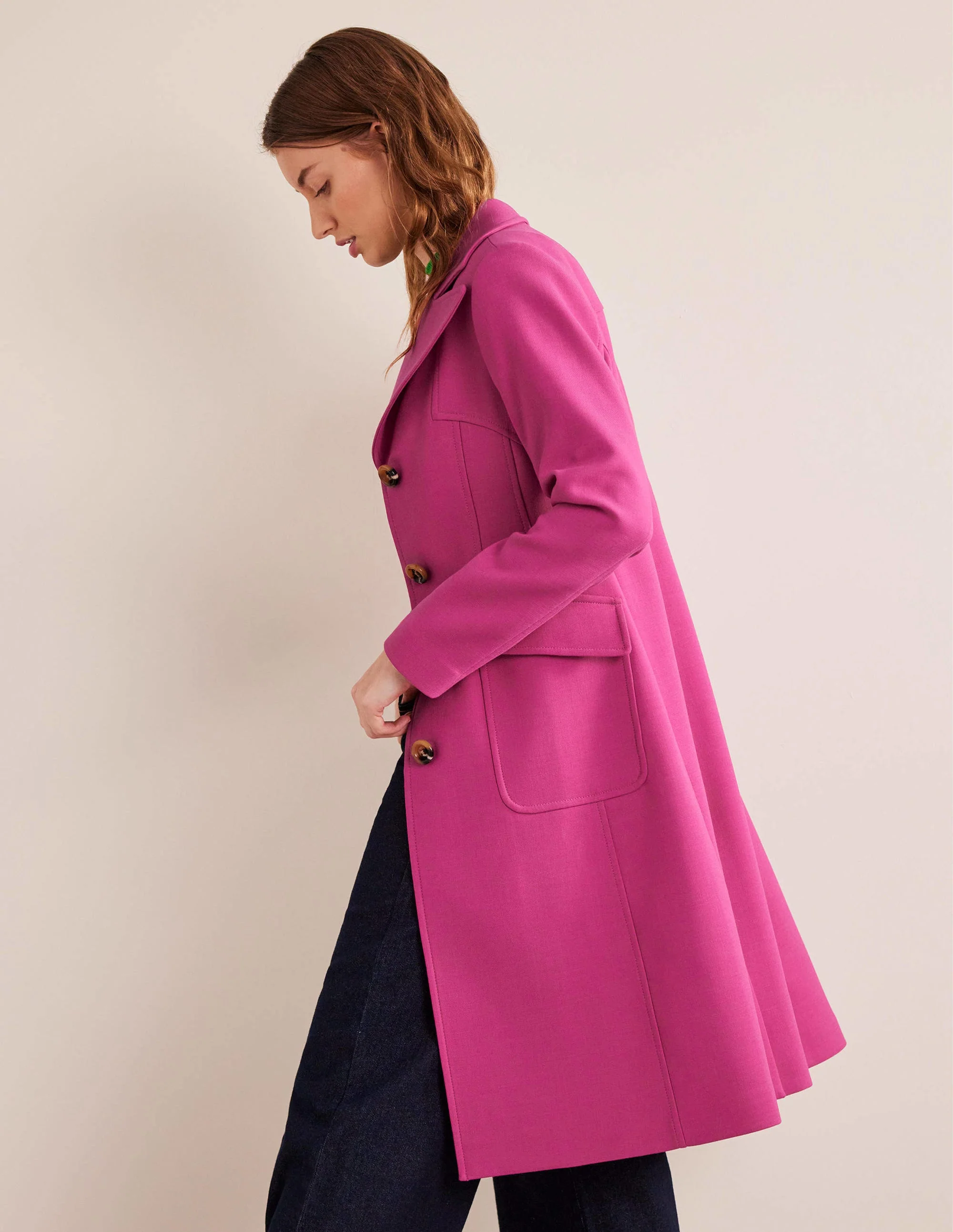 Taillierter Maxi-Mantel aus einer Wollmischung-Rosa