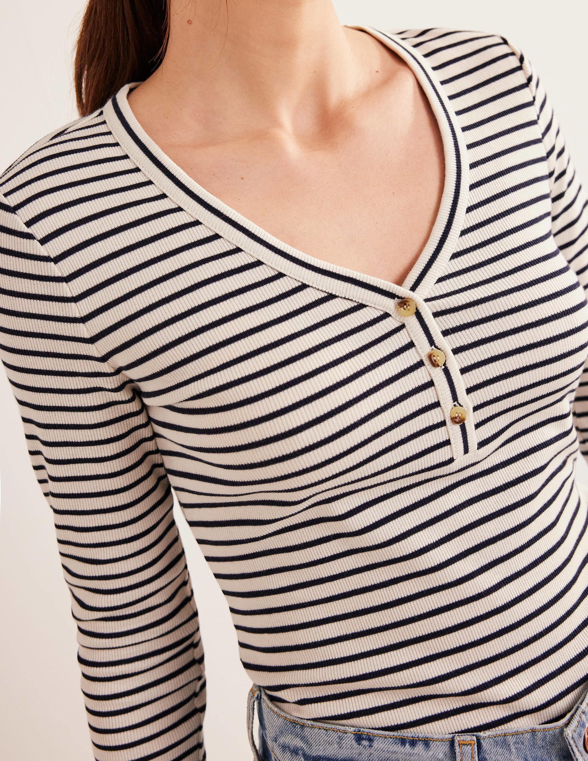 Tailliertes Henley-Oberteil mit Streifen-Naturweiß/Navy, Gestreift - Image 2