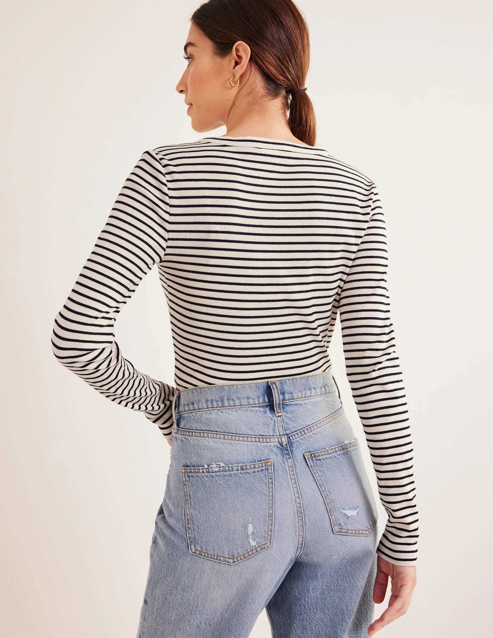 Tailliertes Henley-Oberteil mit Streifen-Naturweiß/Navy, Gestreift - Image 3