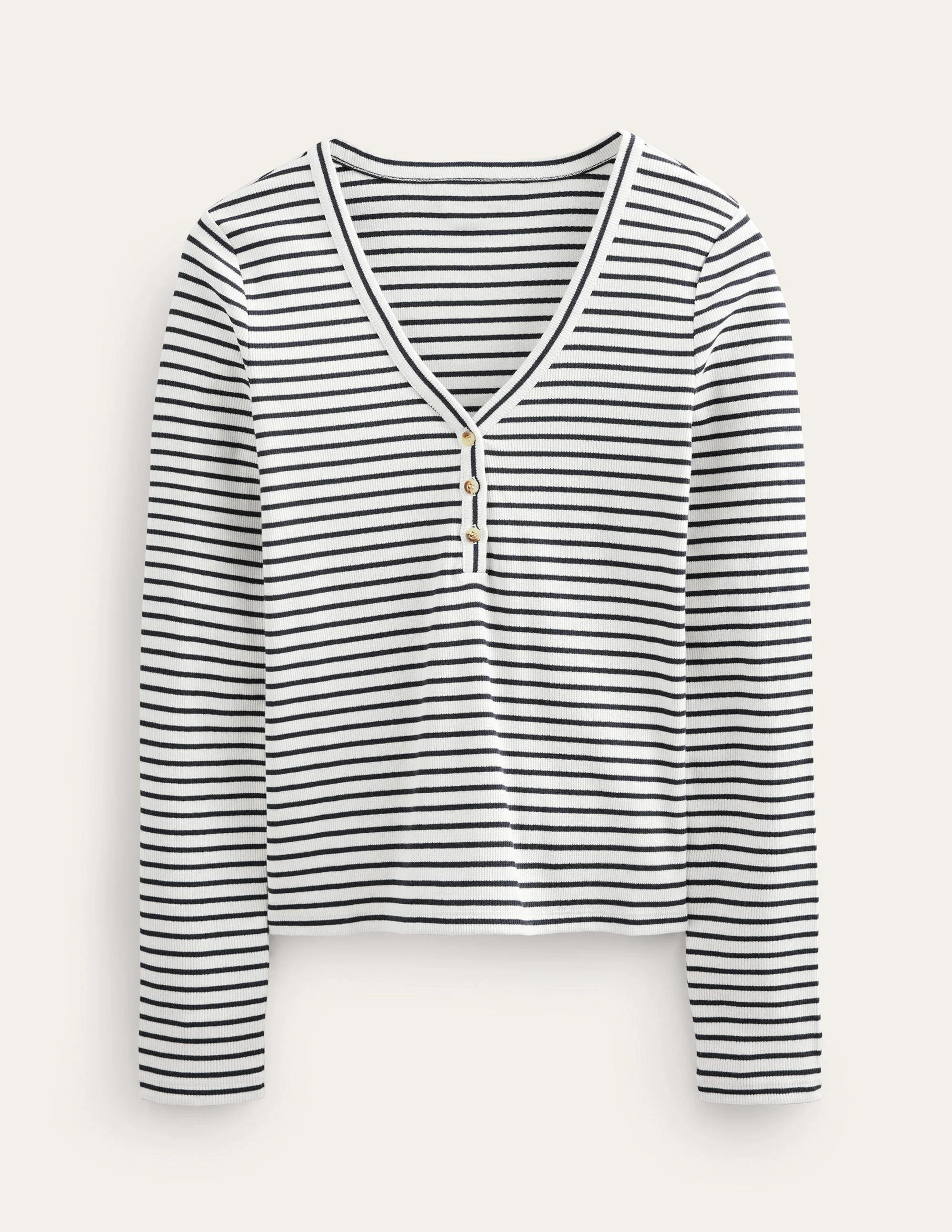 Tailliertes Henley-Oberteil mit Streifen-Naturweiß/Navy, Gestreift - Image 5