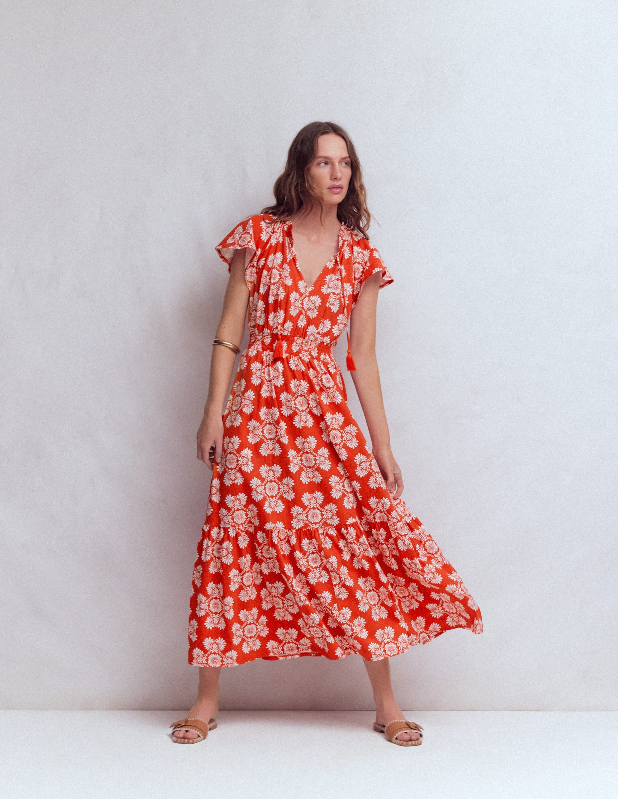 Tala Gestuftes Jersey-Maxikleid-Blutorange, Botanischer Zauber - Image 6