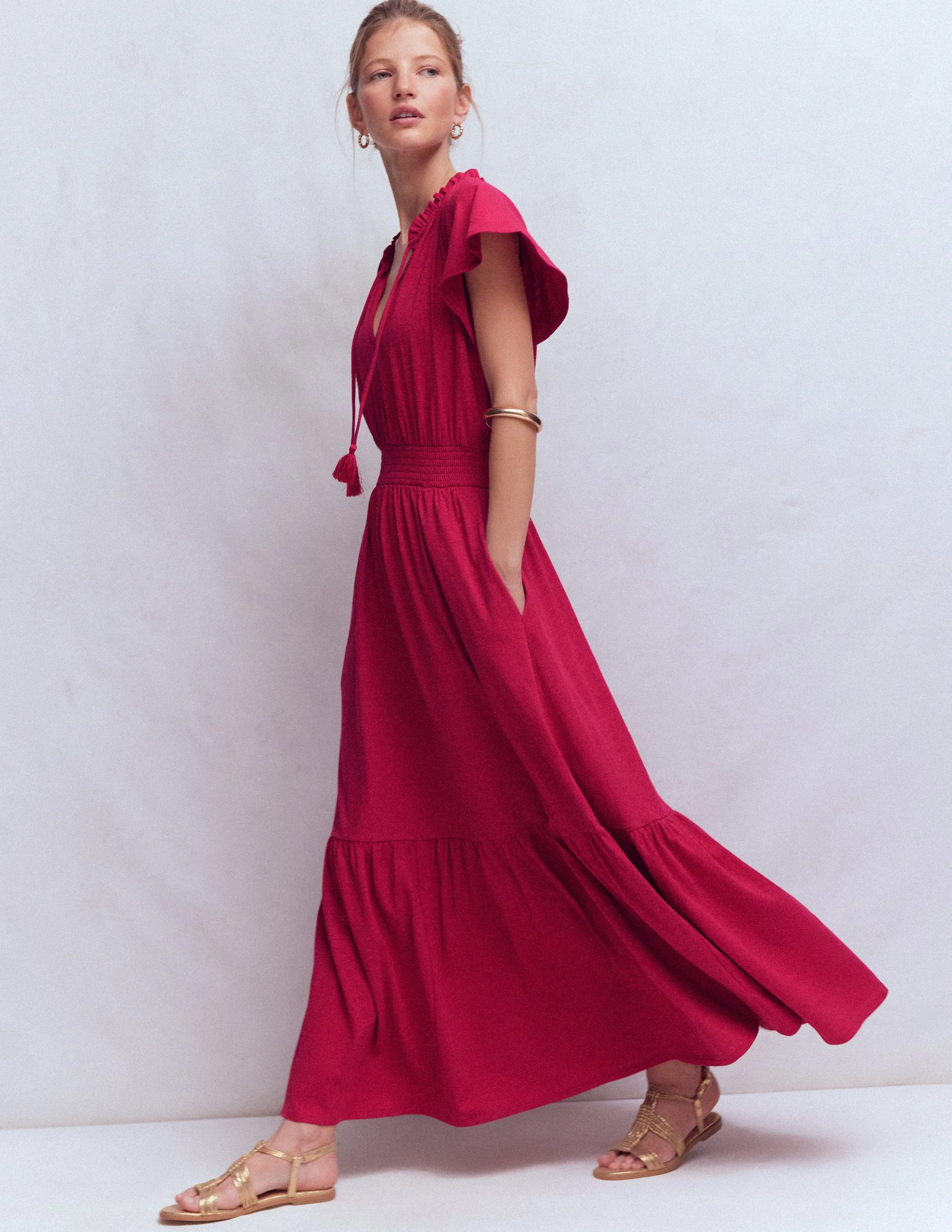 Tala Gestuftes Jersey-Maxikleid-Granatapfel