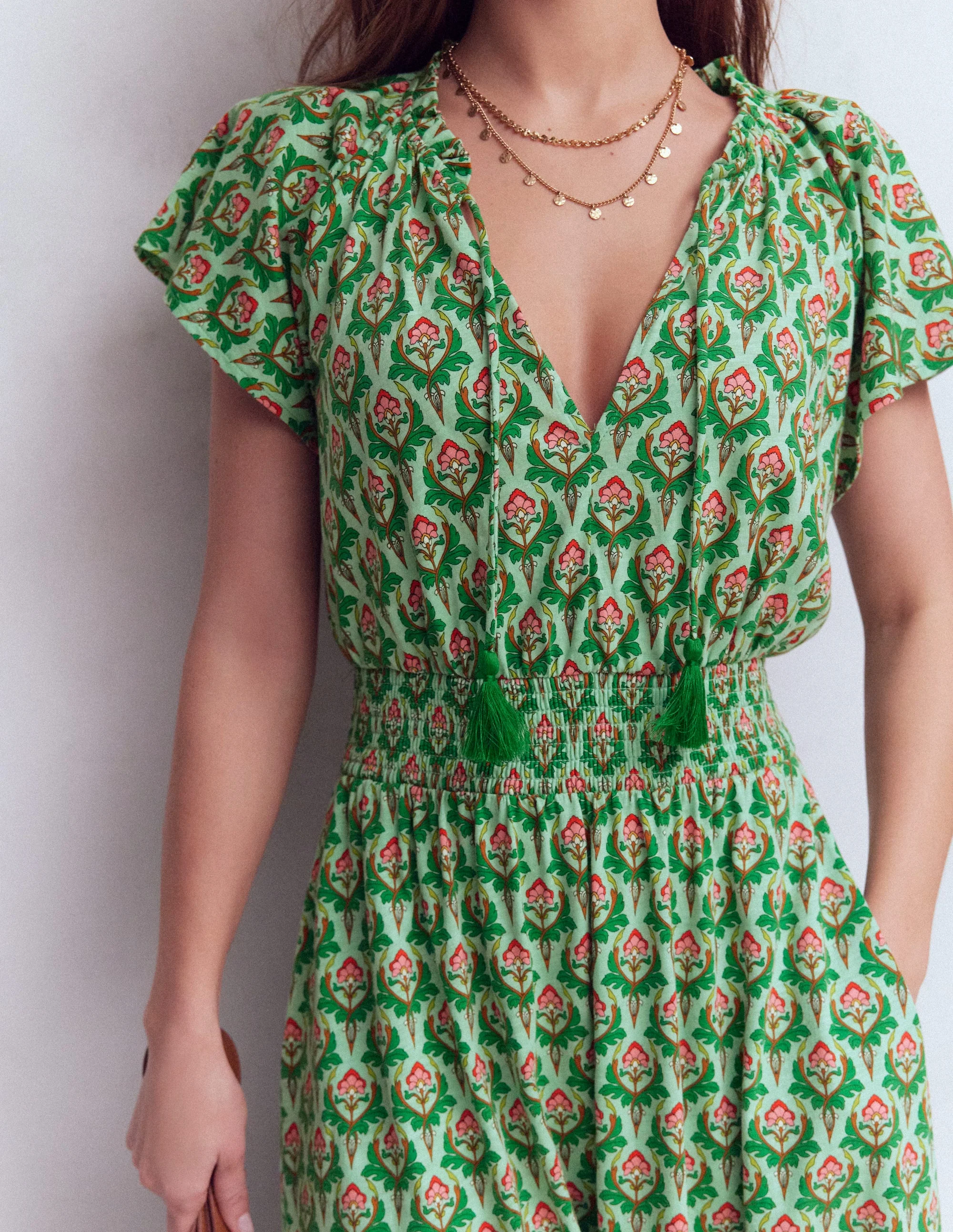Tala Gestuftes Jersey-Maxikleid-Pistazie, Zierstempel - Image 2