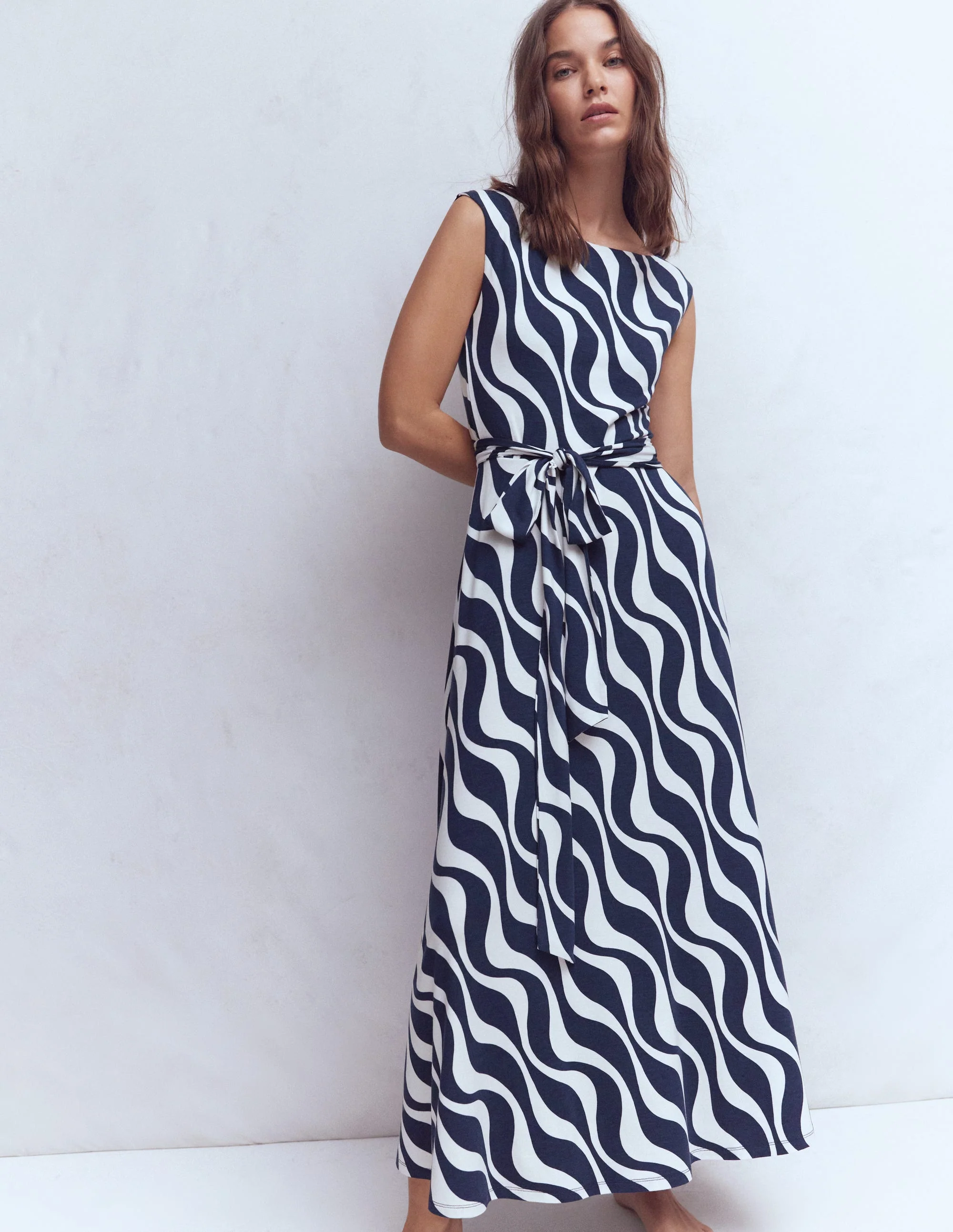 Tamsin Jersey-Midikleid-Französisches Marineblau, Rhythmische Welle - Image 4