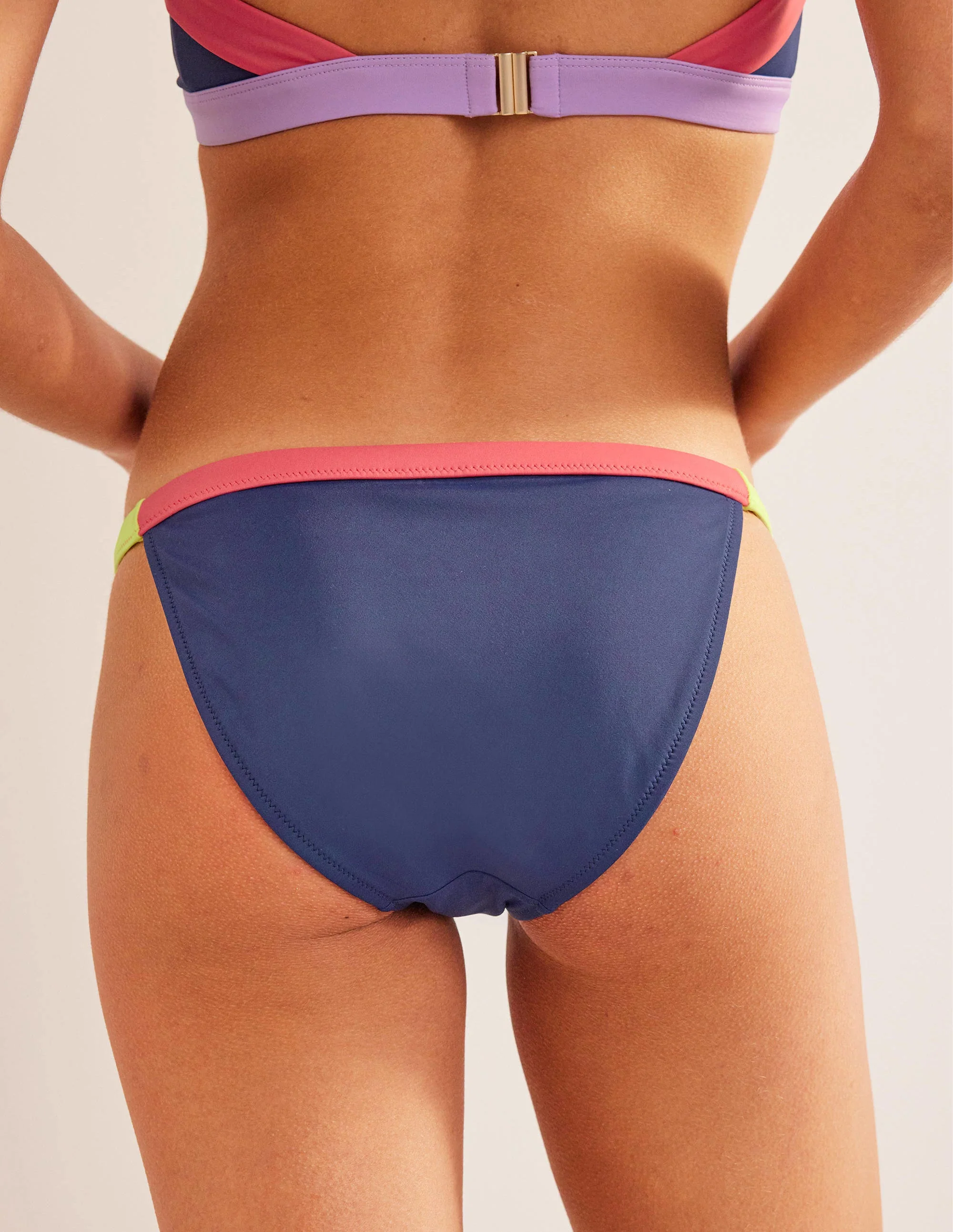Tanga-Bikinihöschen-Marineblau/Neongelb, Blockfarben - Image 3