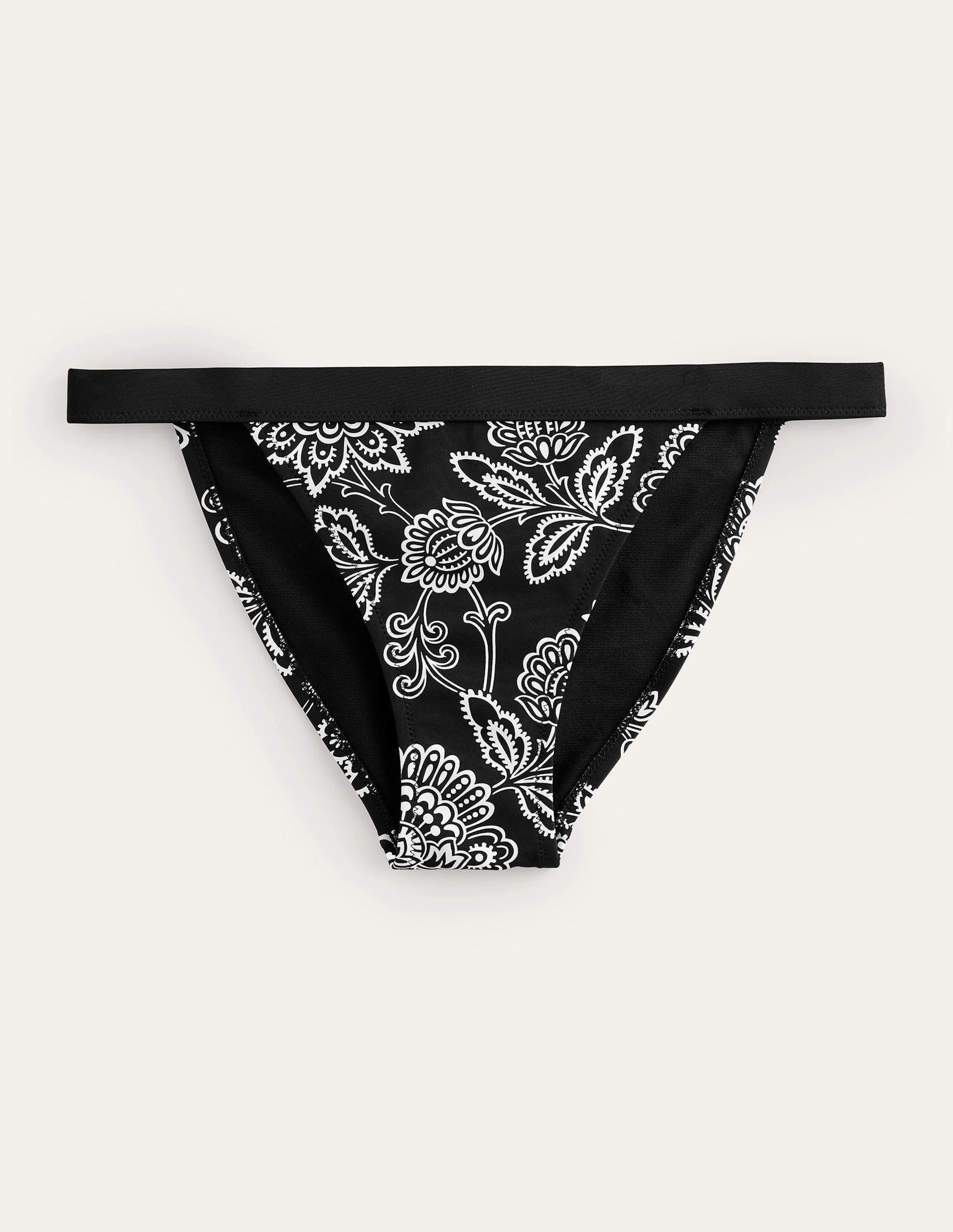 Tanga-Bikinihöschen-Schwarz, Weiße Blumen - Image 5