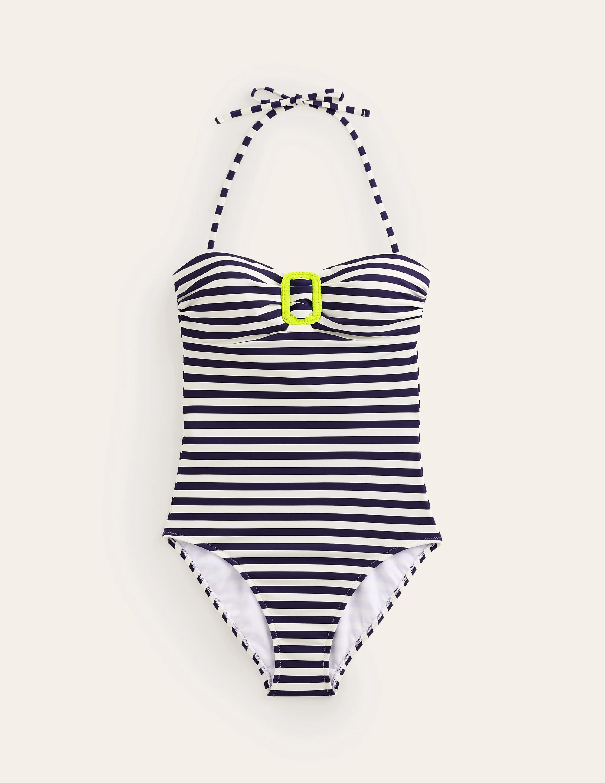 Taormina Bandeau-Badeanzug-Marineblau / Naturweiß Streifen - Image 5