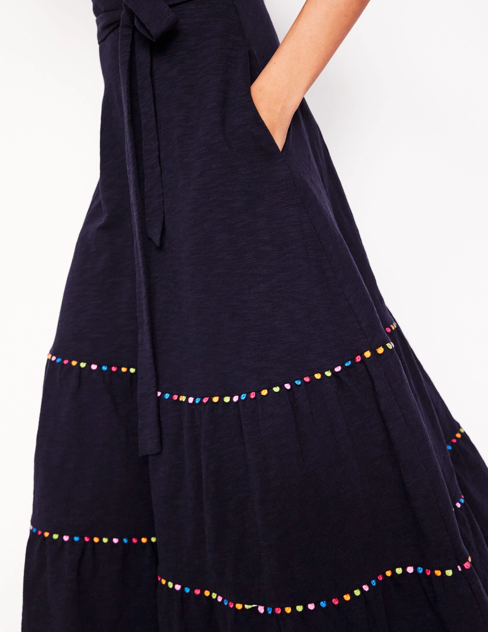 Tara Gestuftes Jerseykleid mit Besatz-Aqua Marine Marl - Image 3