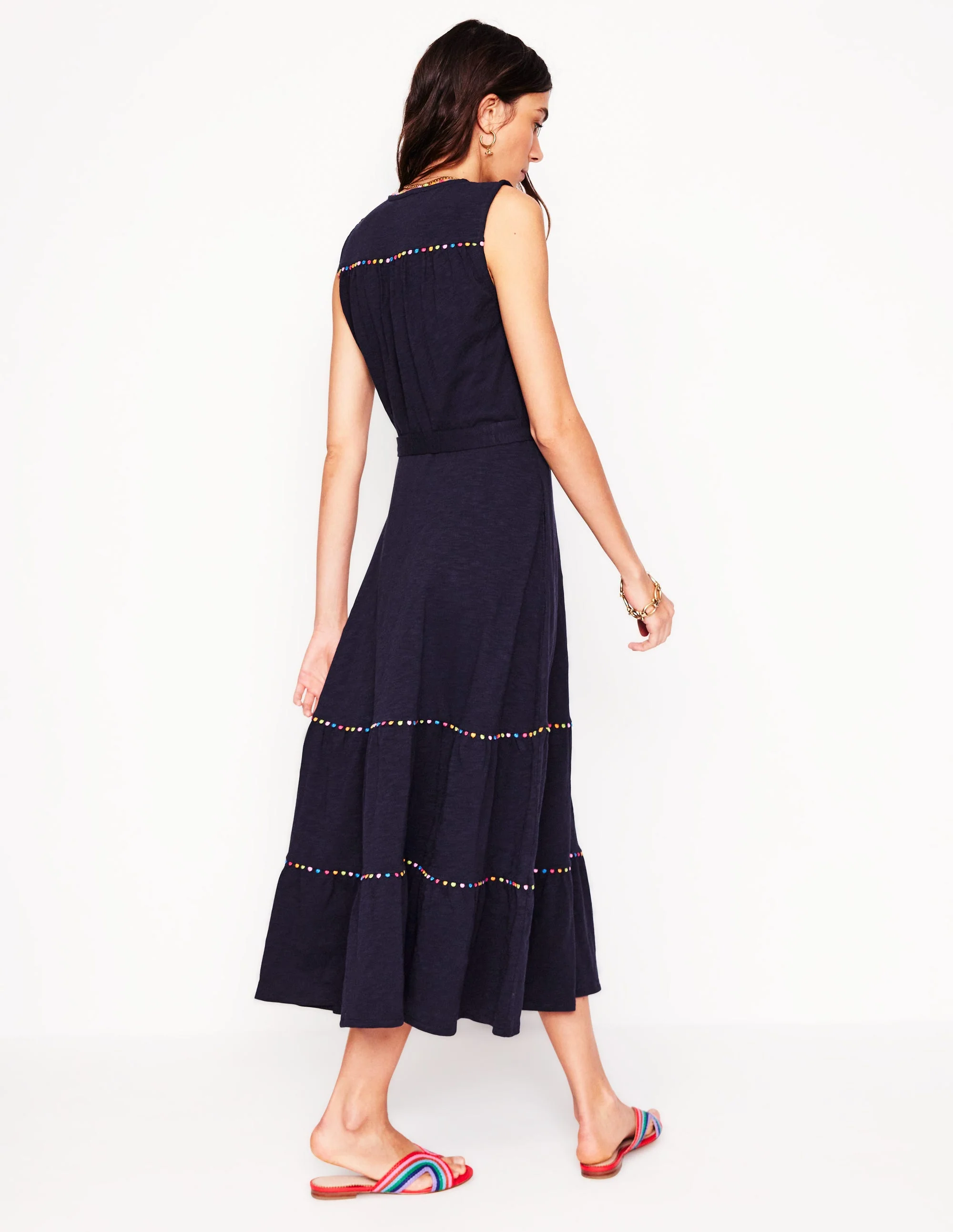 Tara Gestuftes Jerseykleid mit Besatz-Aqua Marine Marl - Image 4