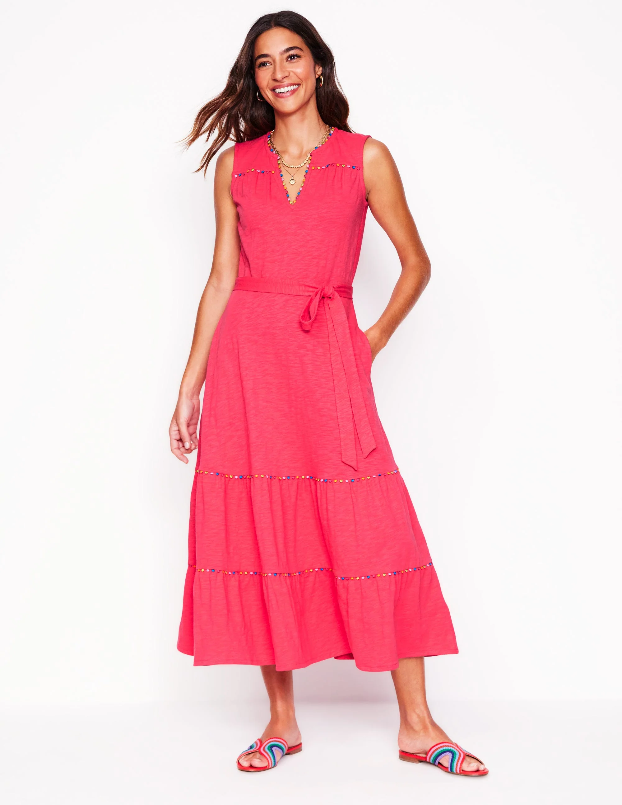 Tara Gestuftes Jerseykleid mit Besatz-Kamelienrosa - Image 4