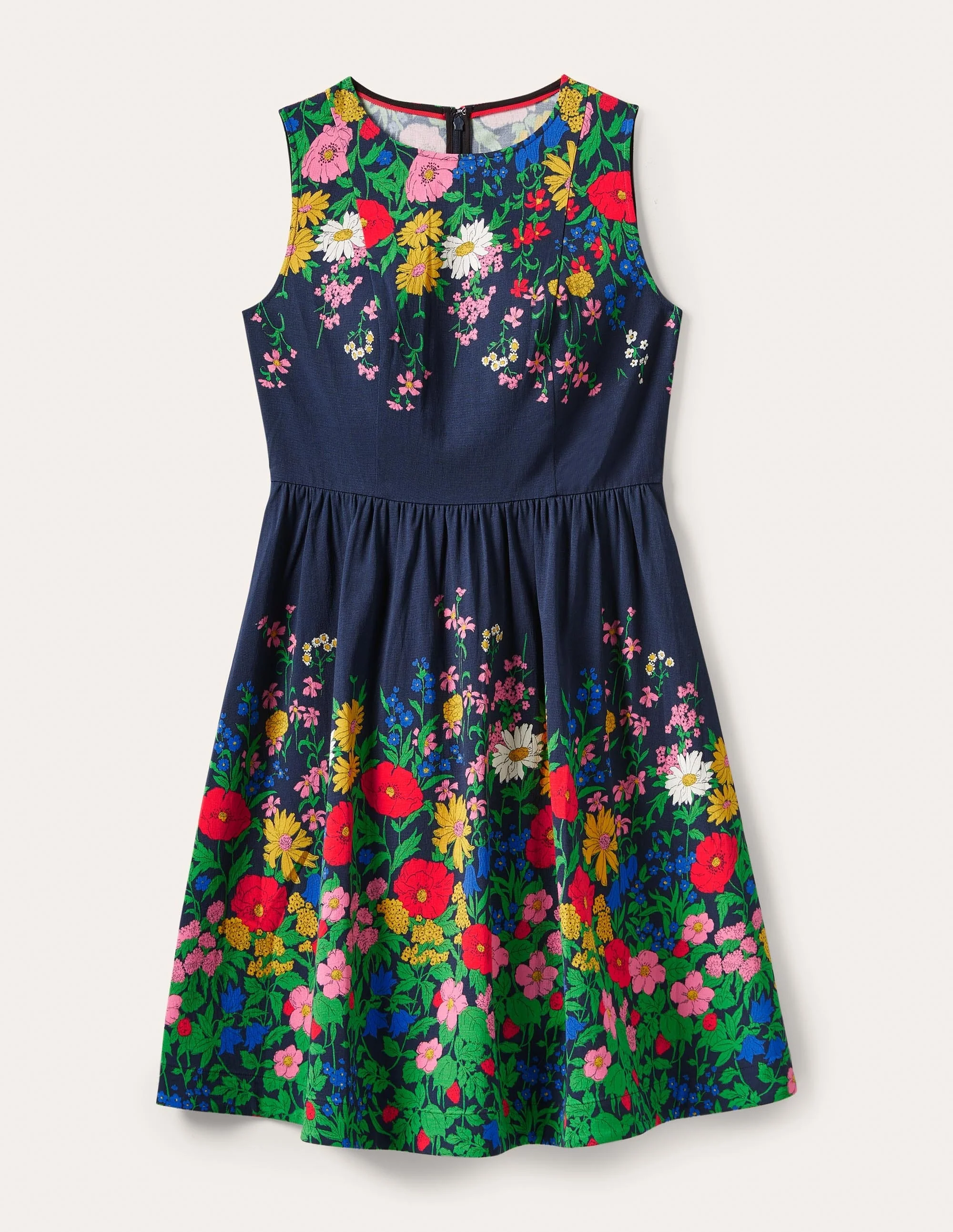 Tara Kleid mit schmaler Taille und weitem Rock-Navy, Botanikmuster - Image 5