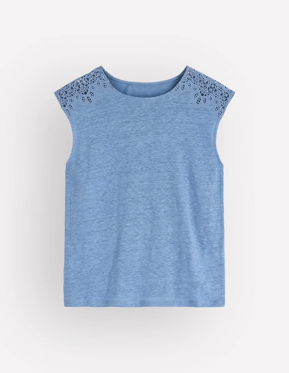 Tara Leinen-T-Shirt mit Cutwork-Ashleigh Blau - Image 4