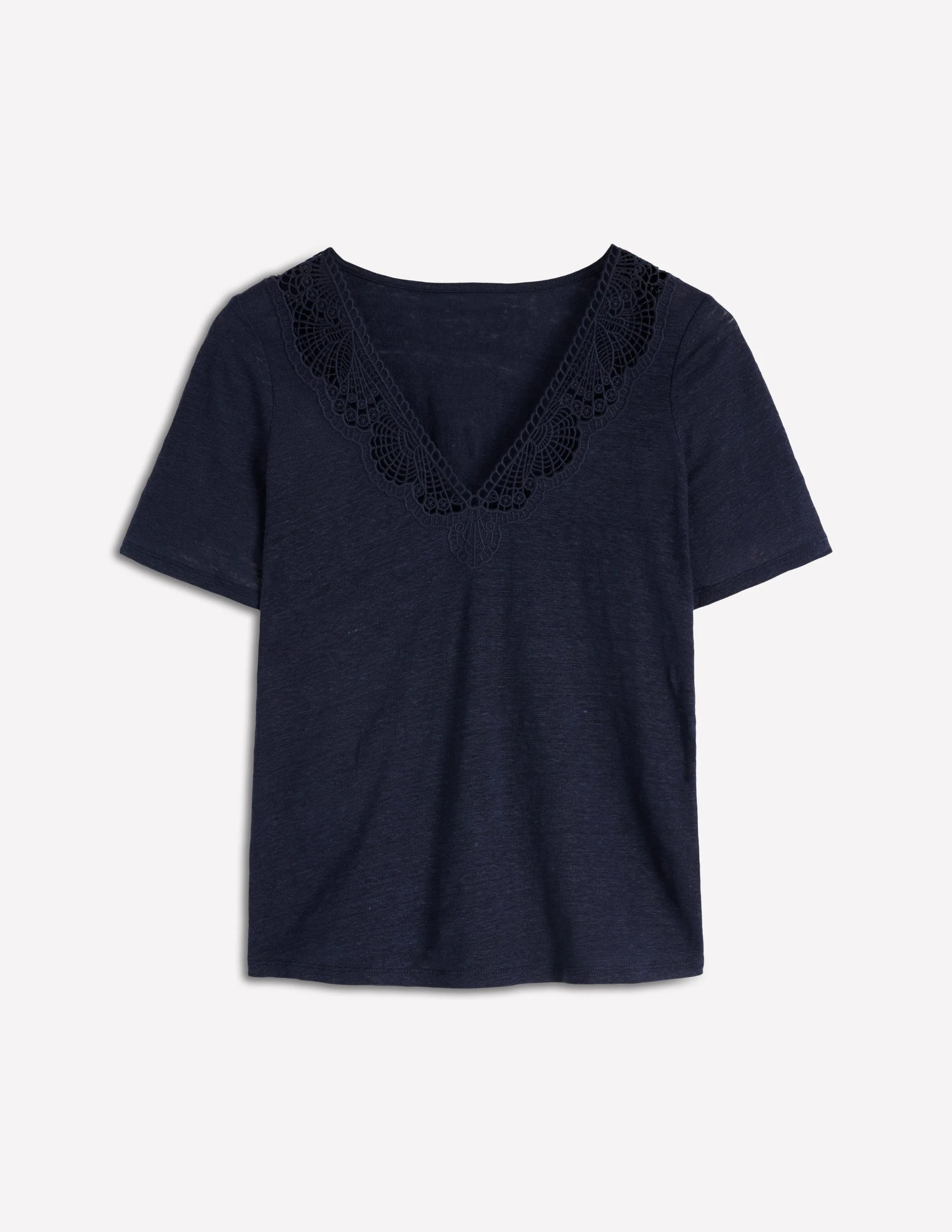 Tara T-Shirt aus Leinen mit Spitzenbesatz-Blazer-Marineblau - Image 5