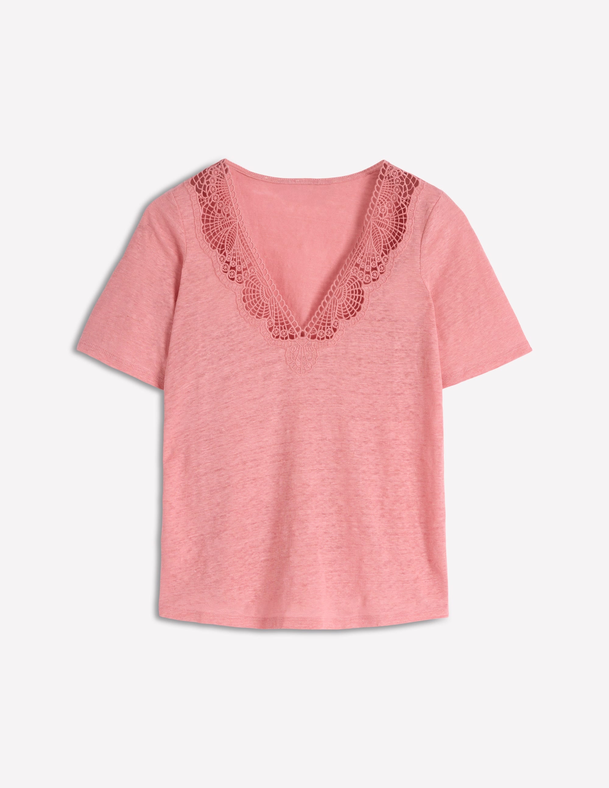 Tara T-Shirt aus Leinen mit Spitzenbesatz-Mandelblütenrosa - Image 4