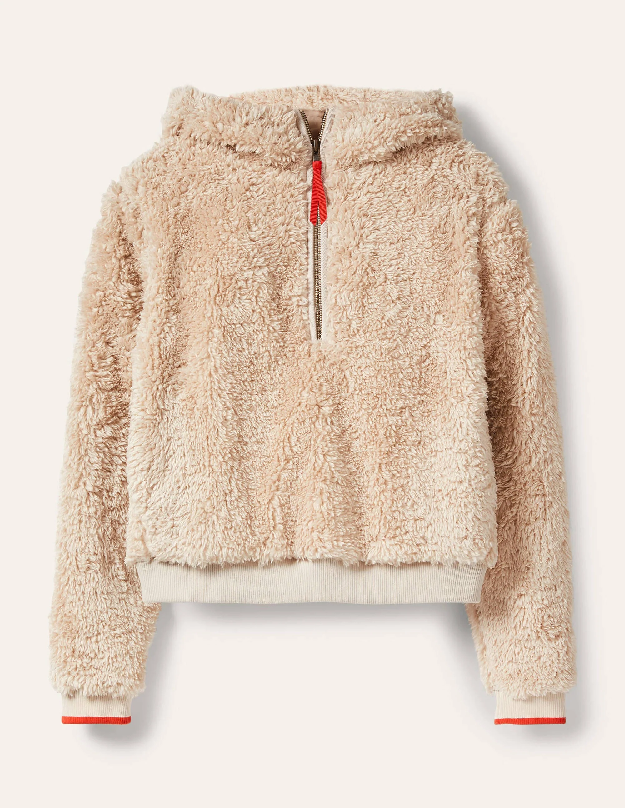 Teddy-Hoodie mit halbem Reißverschluss-Ecru - Image 6