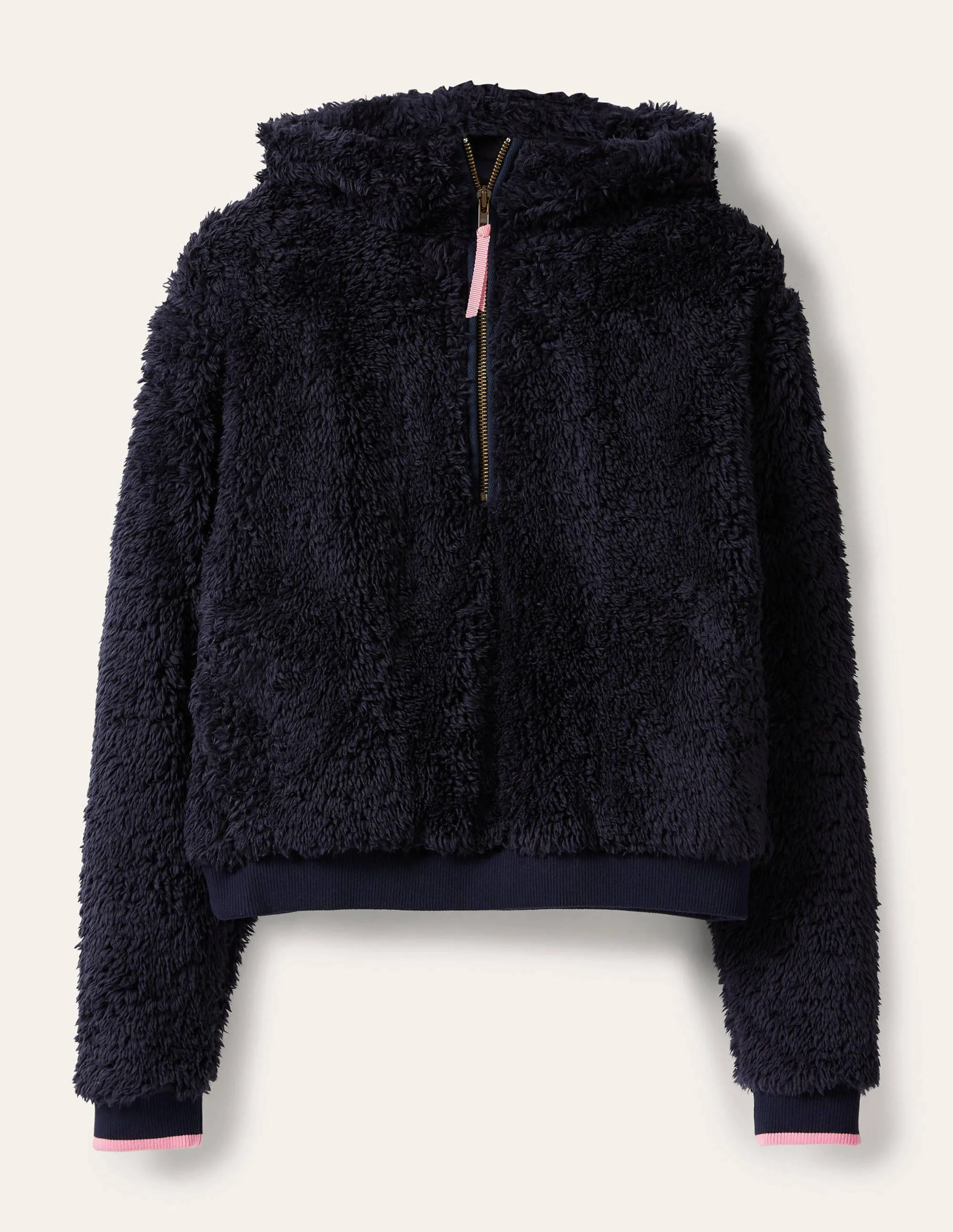 Teddy-Hoodie mit halbem Reißverschluss-Marineblau - Image 7