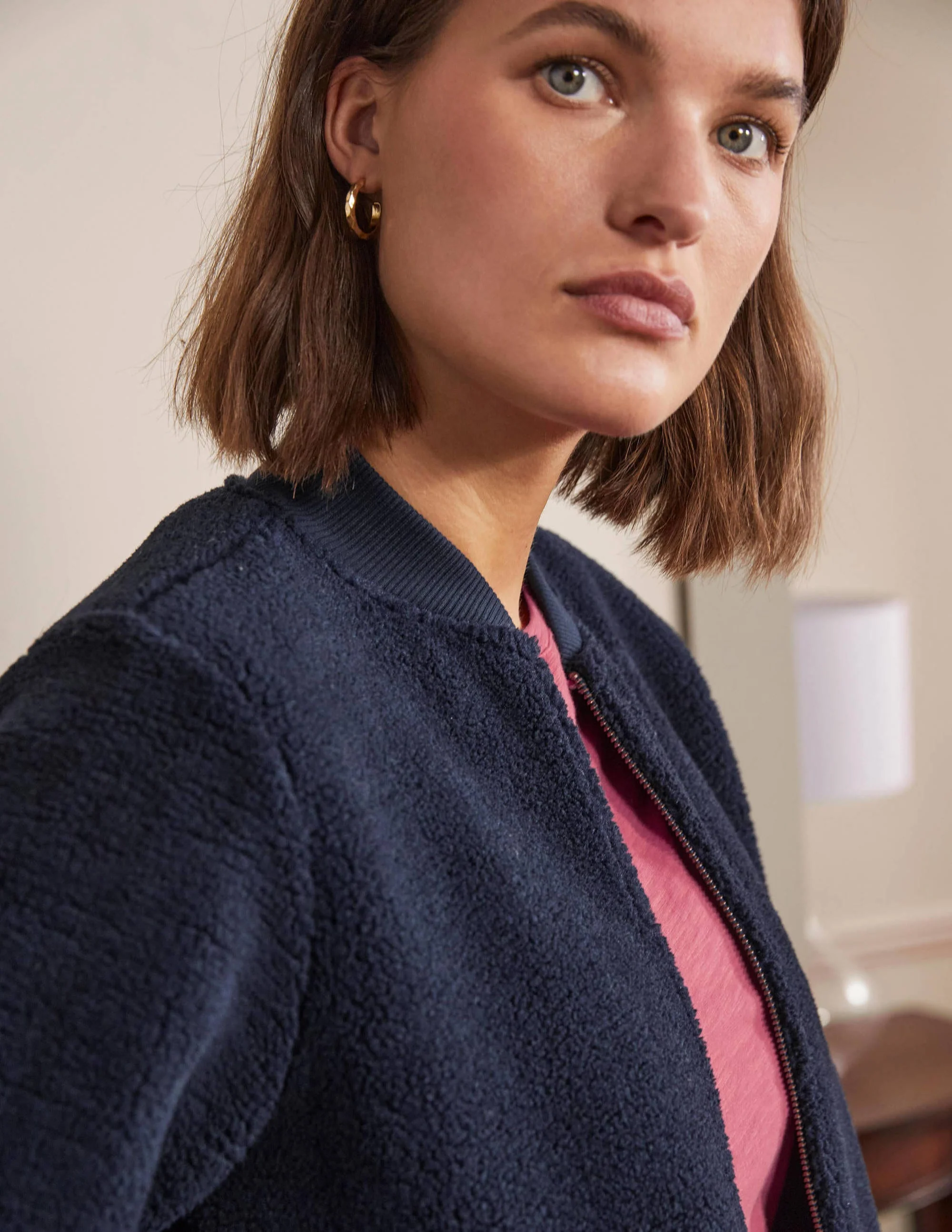 Teddy-Jacke mit Reißverschluss-Marineblau