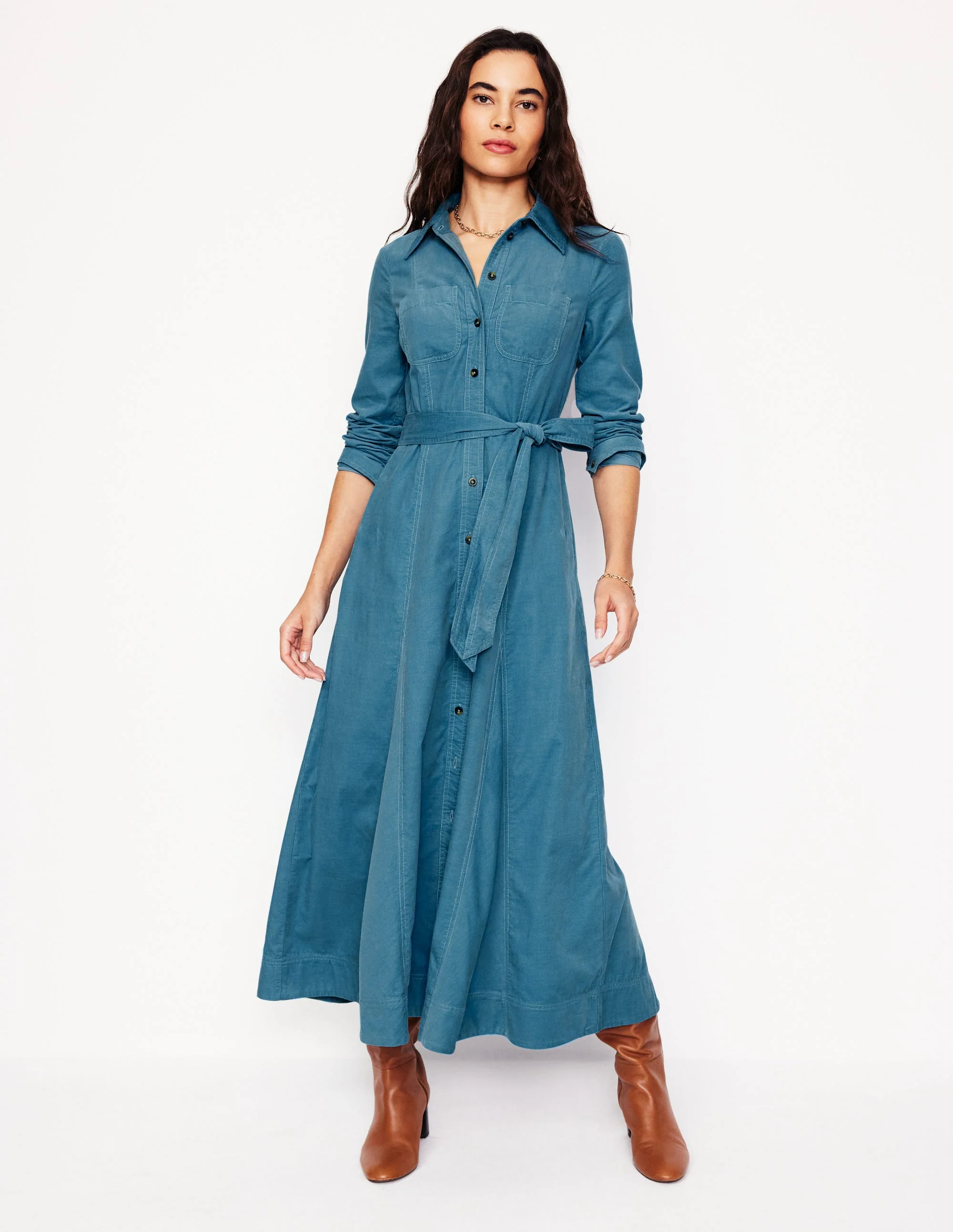 Tess Midi-Hemdblusenkleid aus Cord-Enteneiblau - Image 2
