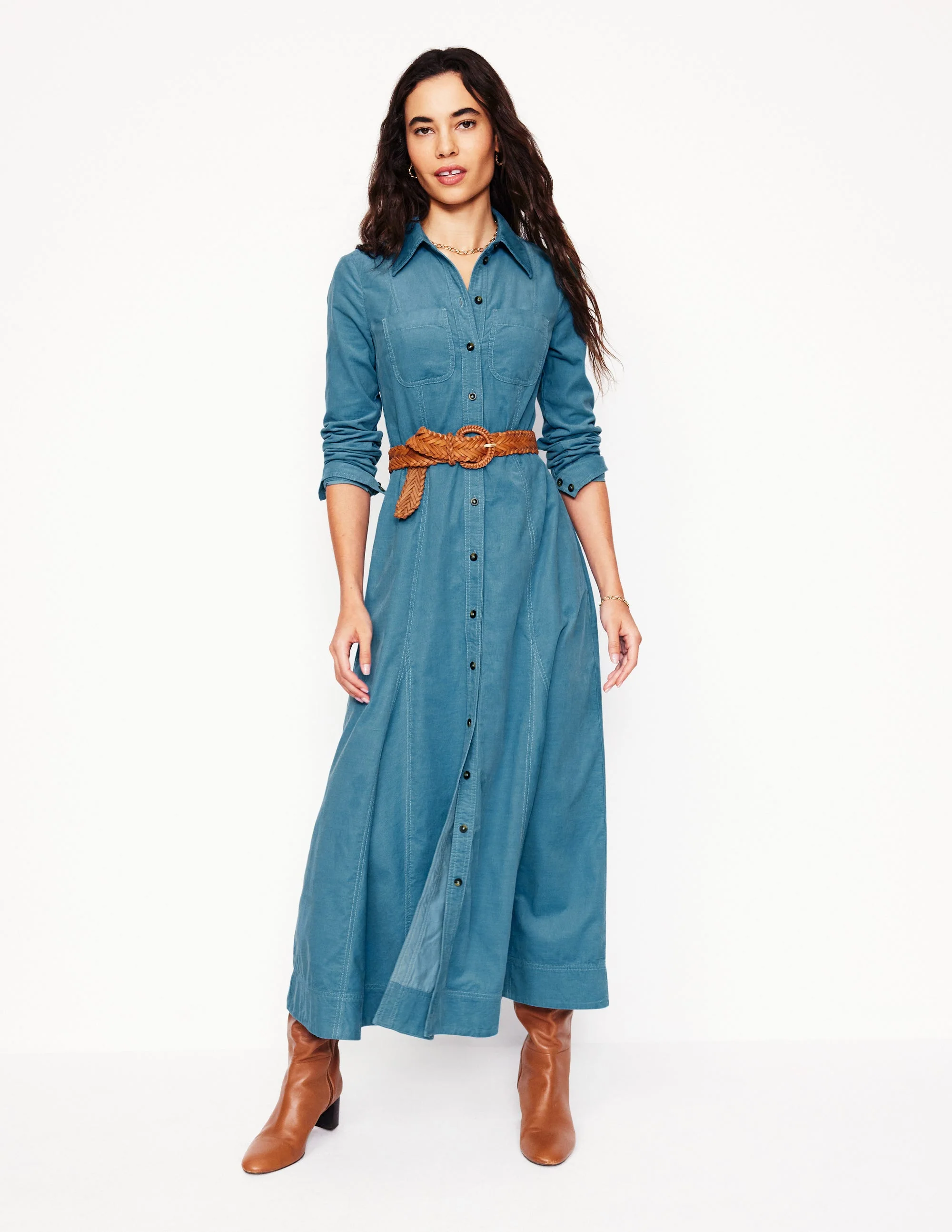 Tess Midi-Hemdblusenkleid aus Cord-Enteneiblau - Image 5