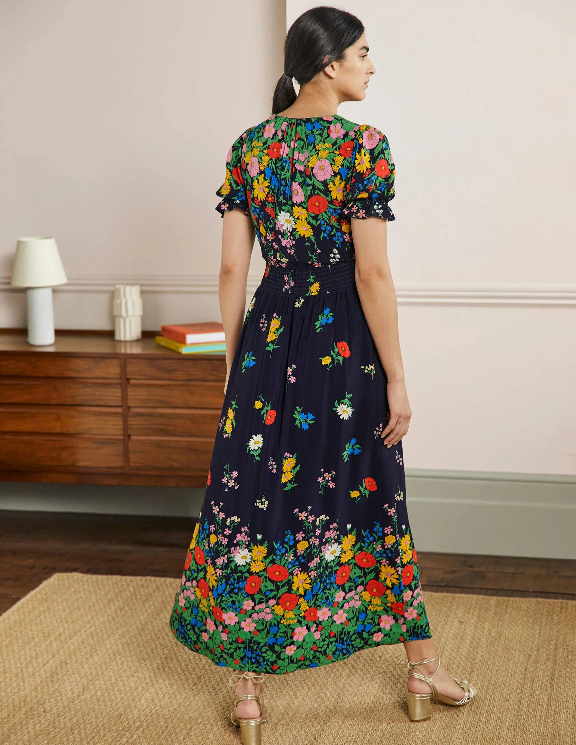 Tessa Maxikleid-Französisches Navy, Gartenblumen - Image 3