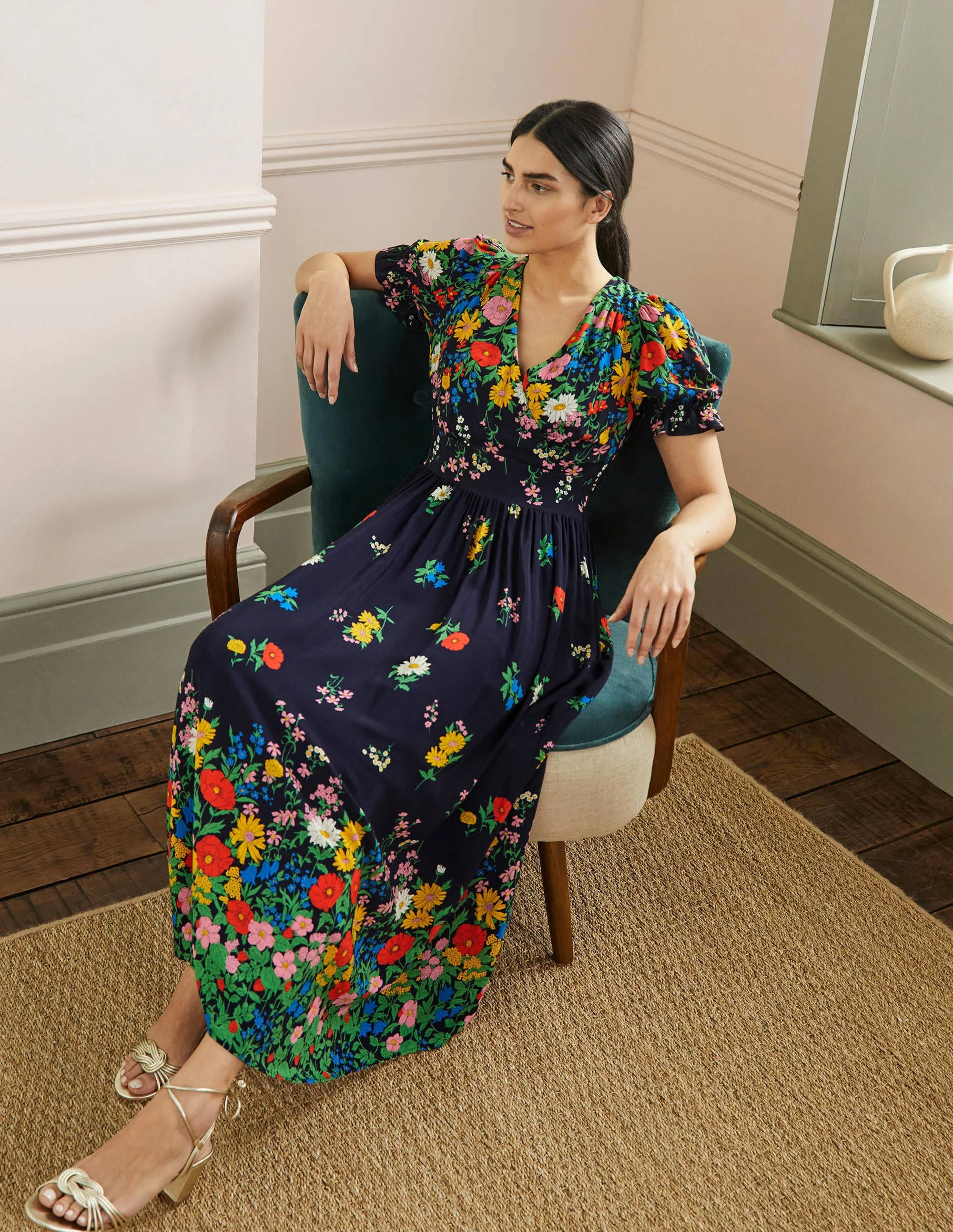 Tessa Maxikleid-Französisches Navy, Gartenblumen - Image 4