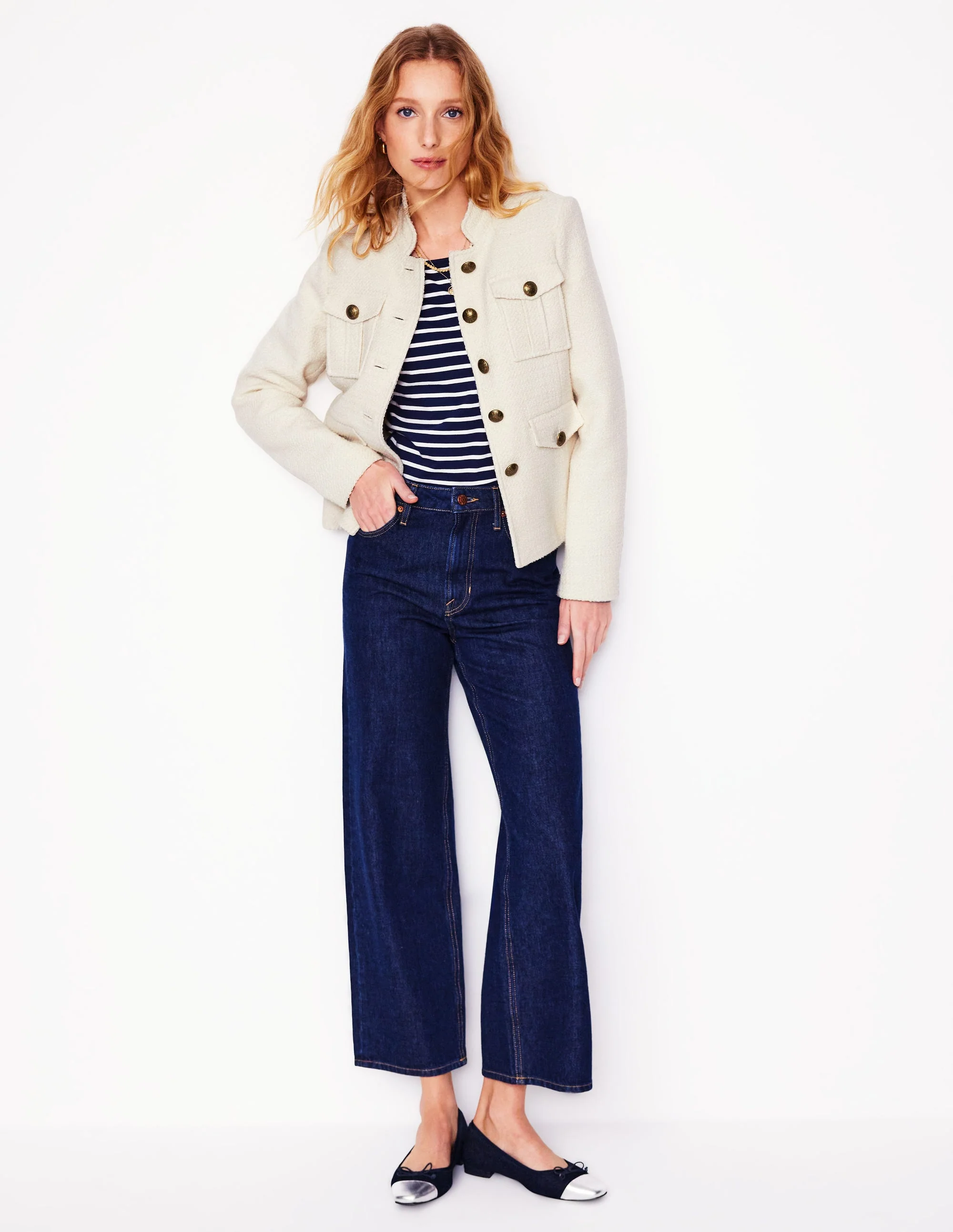 Texturierte Jacke mit Knöpfen-Ivory and Navy Spot - Image 4