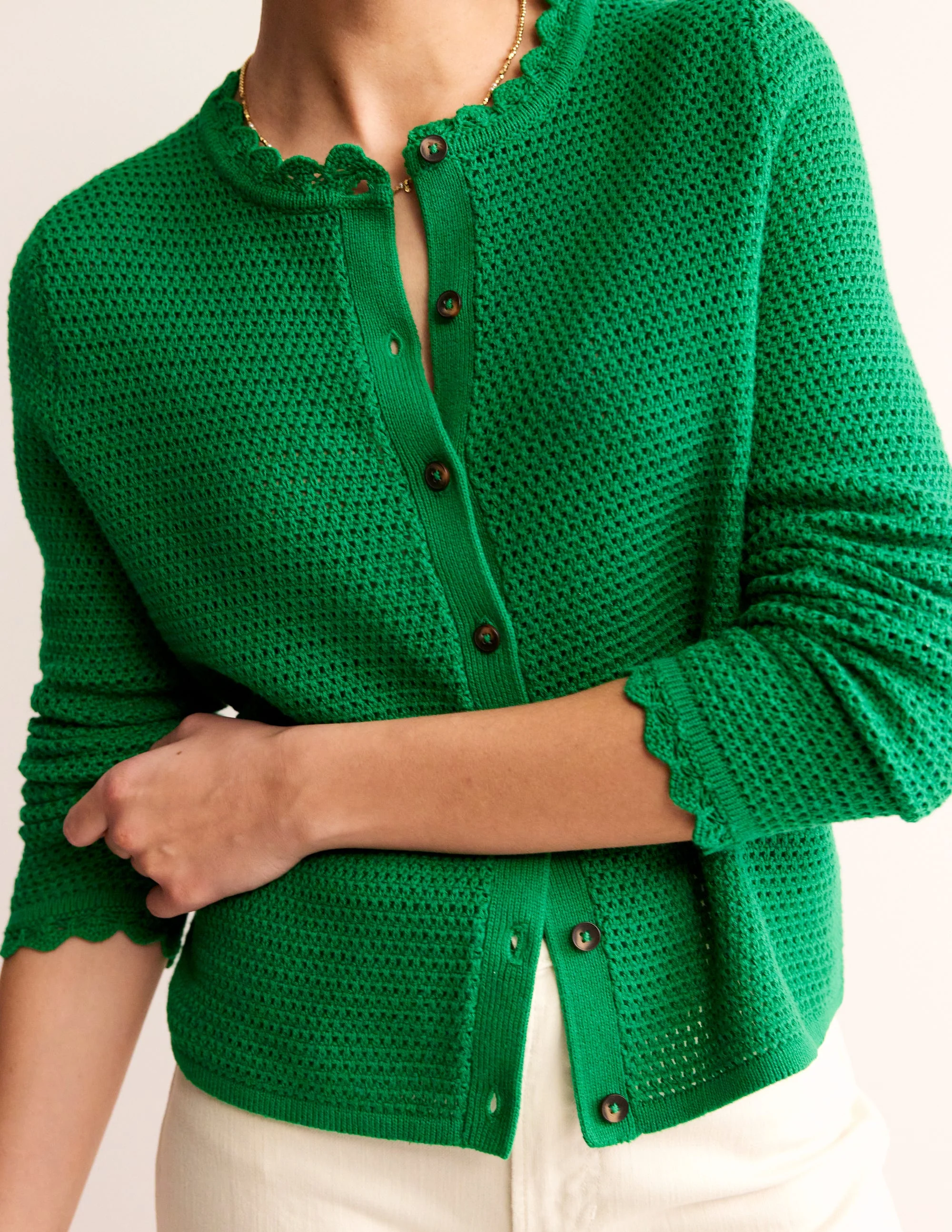 Texturierte Strickjacke mit Muschelsaum-Grünes Tamburin - Image 2