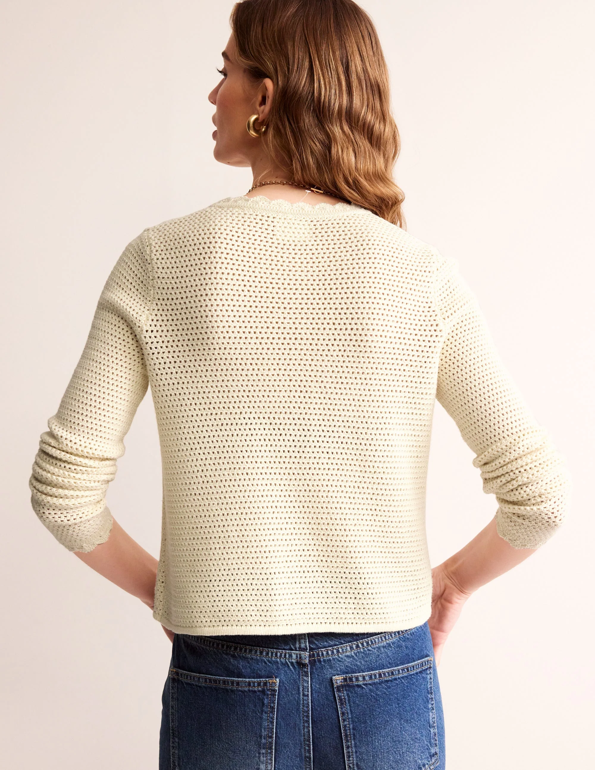 Texturierte Strickjacke mit Muschelsaum-Warmes Naturweiß - Image 3