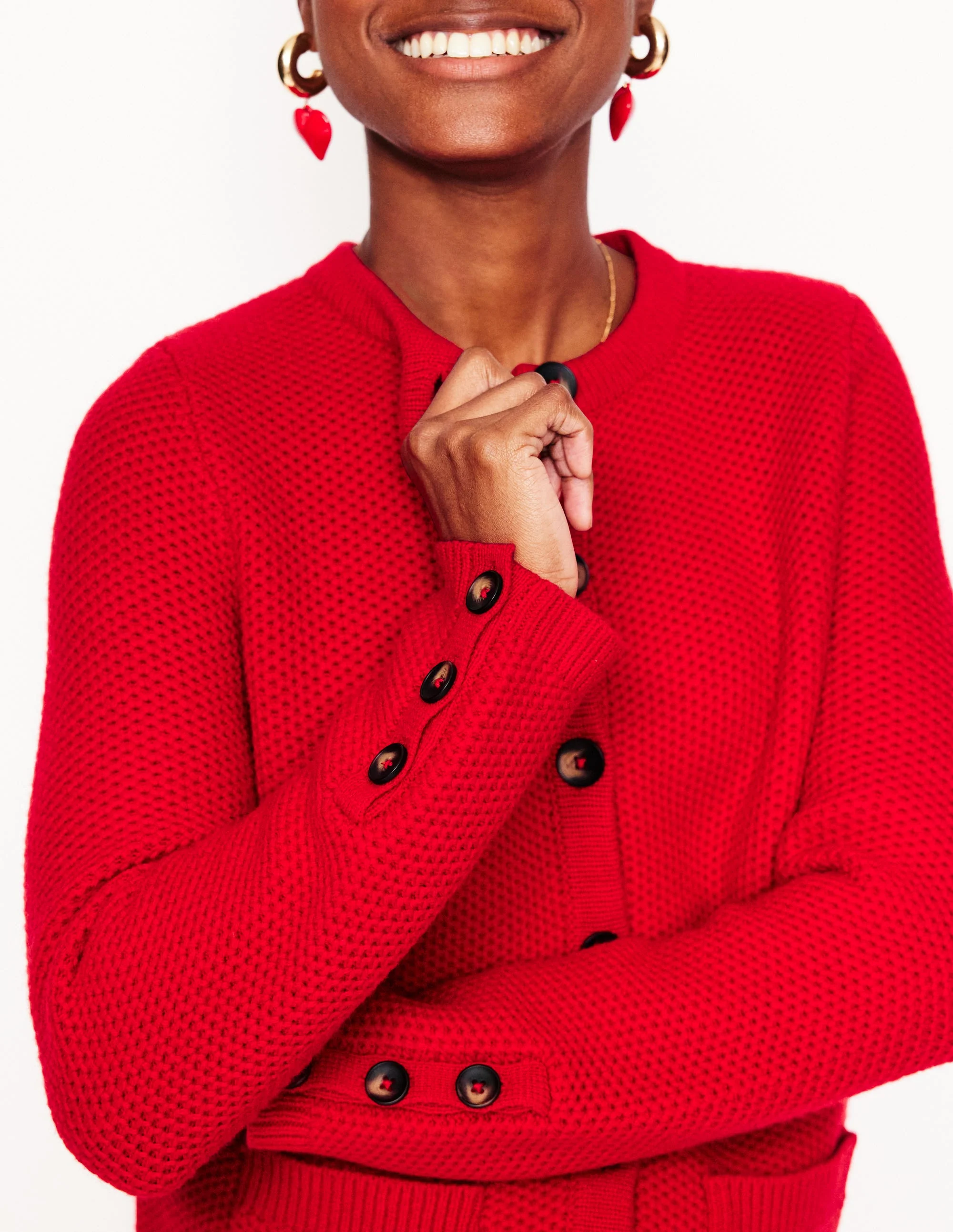 Texturierte Strickjacke mit Ziernaht-Rouge - Image 2