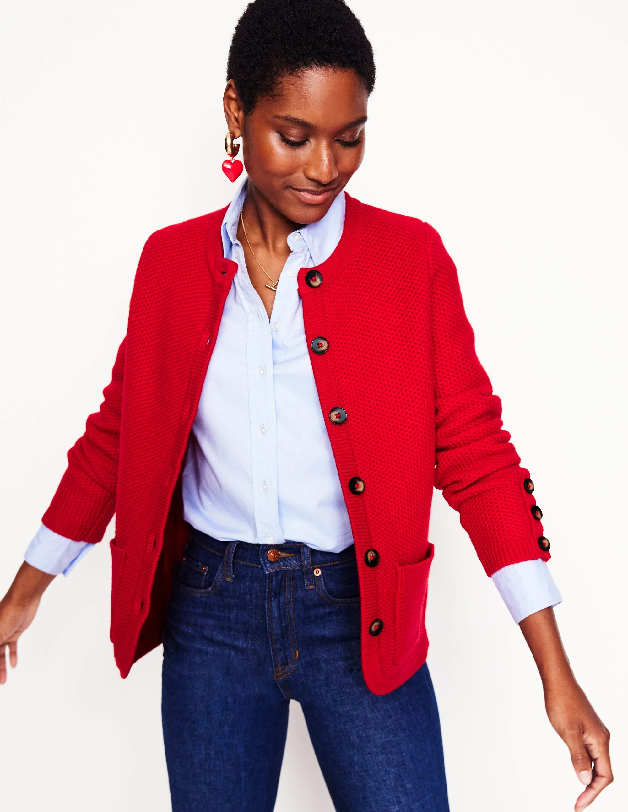Texturierte Strickjacke mit Ziernaht-Rouge - Image 4