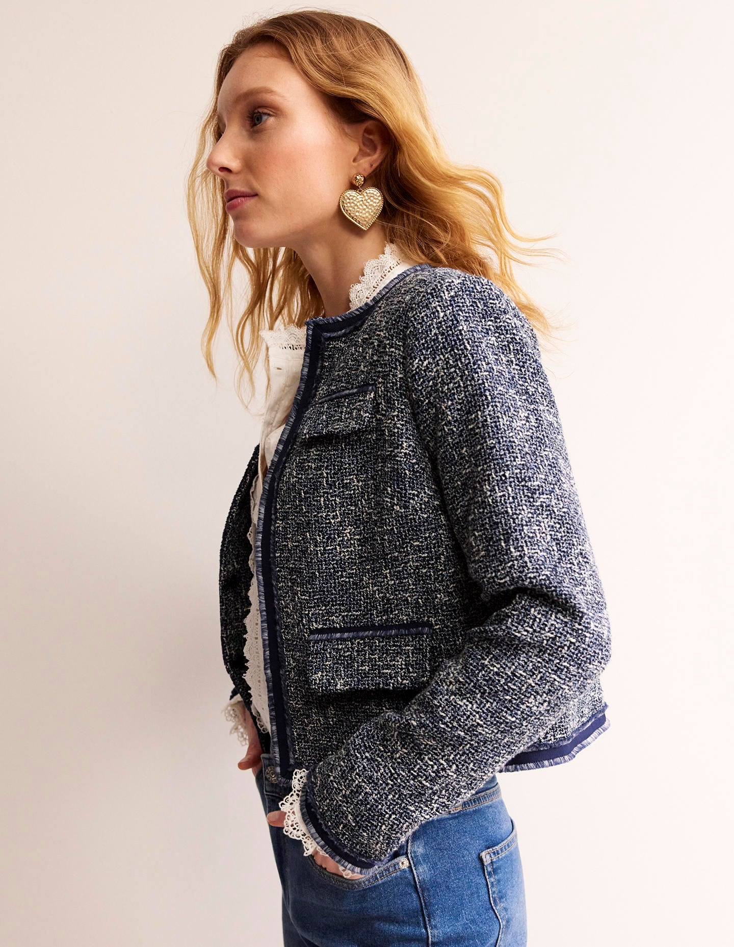 Texturierte, verkürzte Interest-Jacke-Marineblau - Image 4
