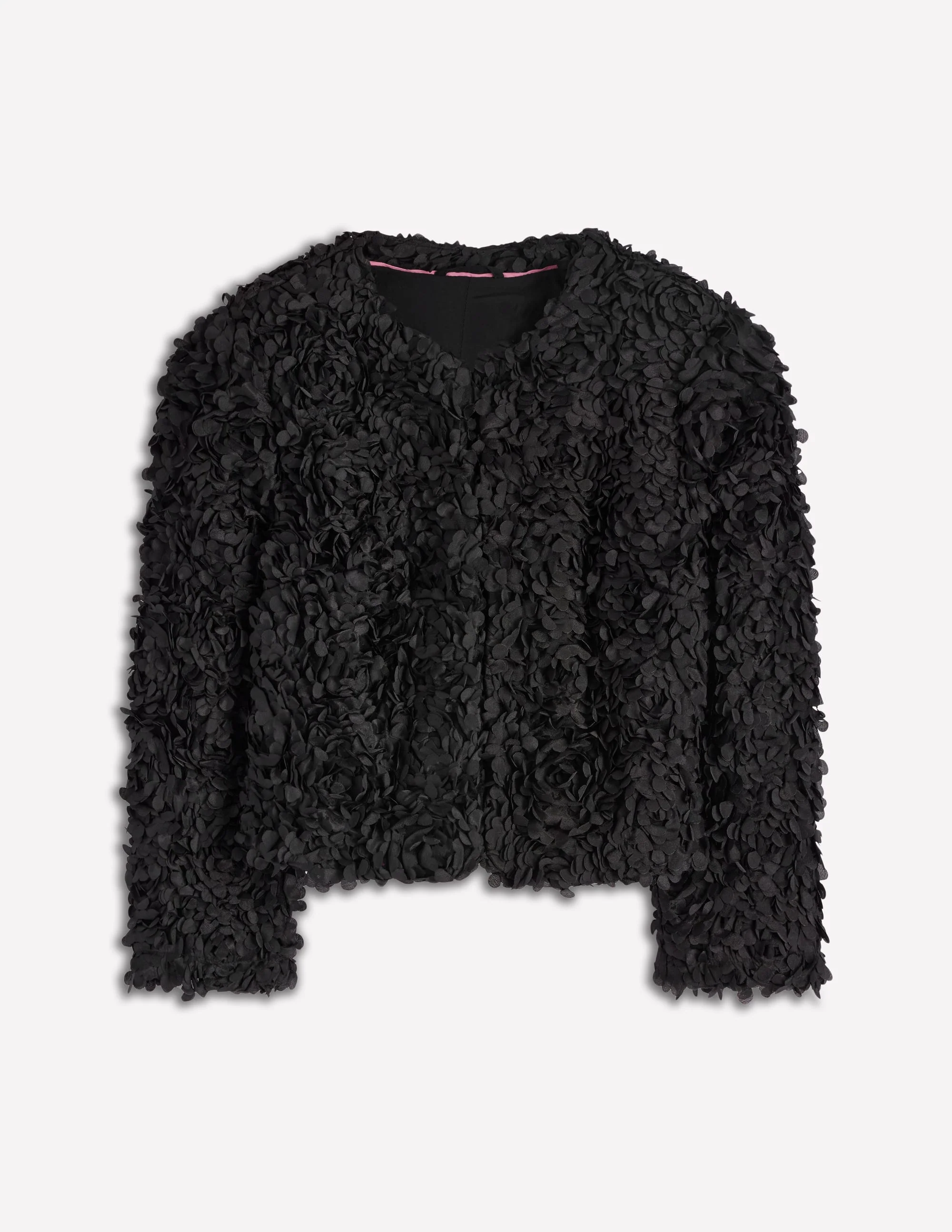Texturierte, verkürzte Jacke mit Blütentüll-Schwarz, Blütentüll - Image 8