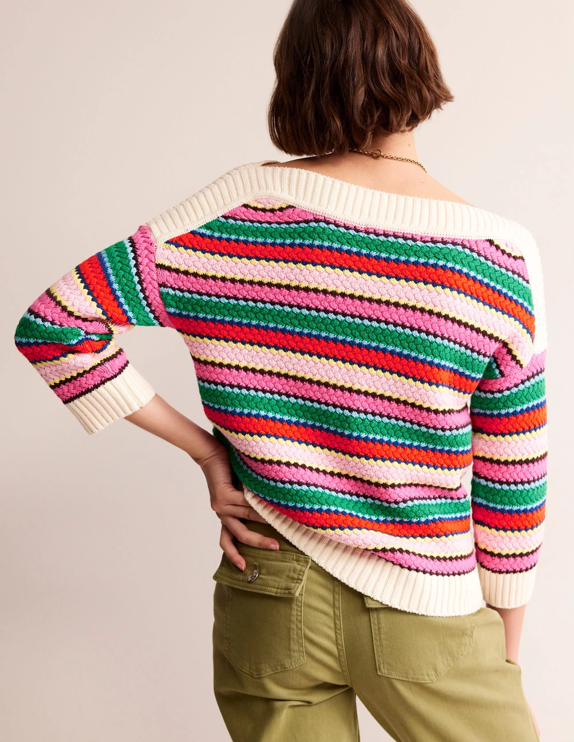 Texturierter Baumwollpullover mit Streifen-Bunt texturierte Streifen - Image 3