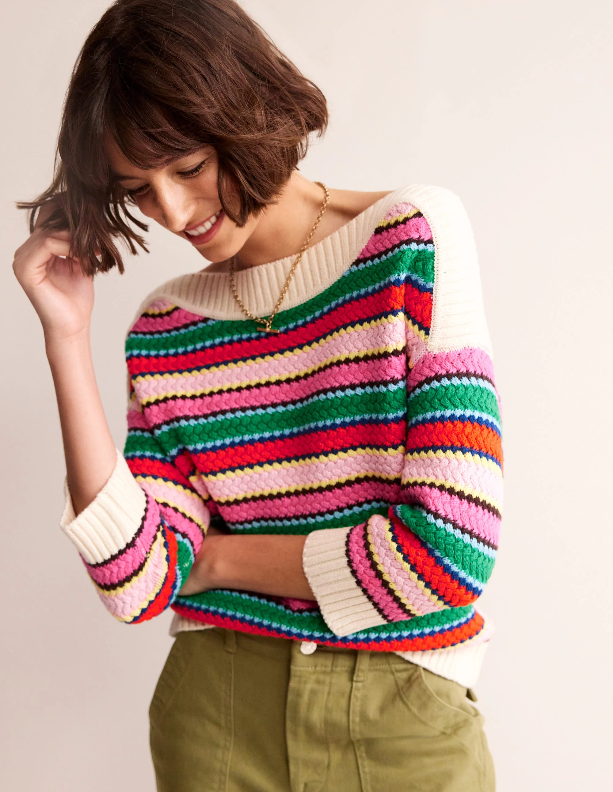 Texturierter Baumwollpullover mit Streifen-Bunt texturierte Streifen - Image 4