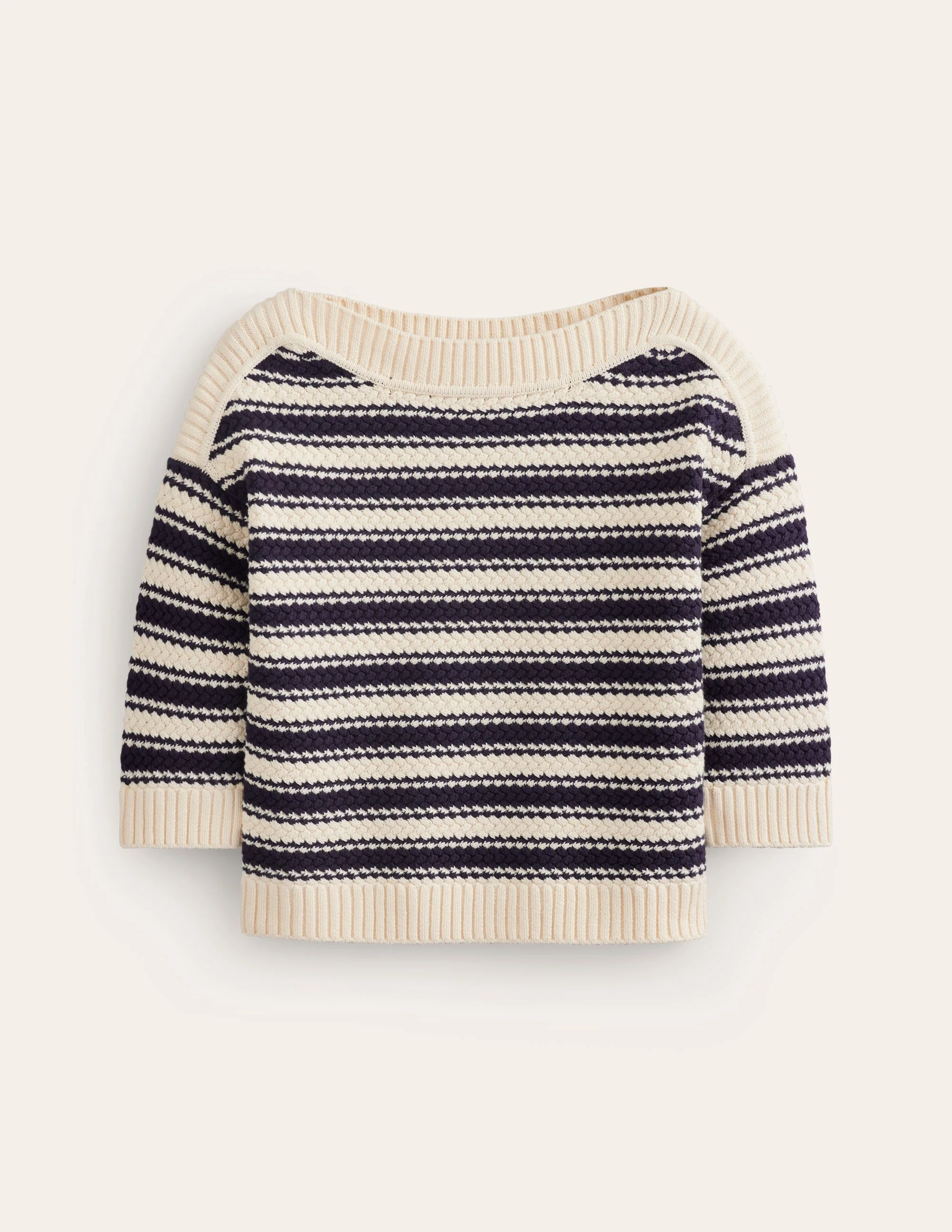 Texturierter Baumwollpullover mit Streifen-Marineblau, Naturweiß texturierte Streifen - Image 5
